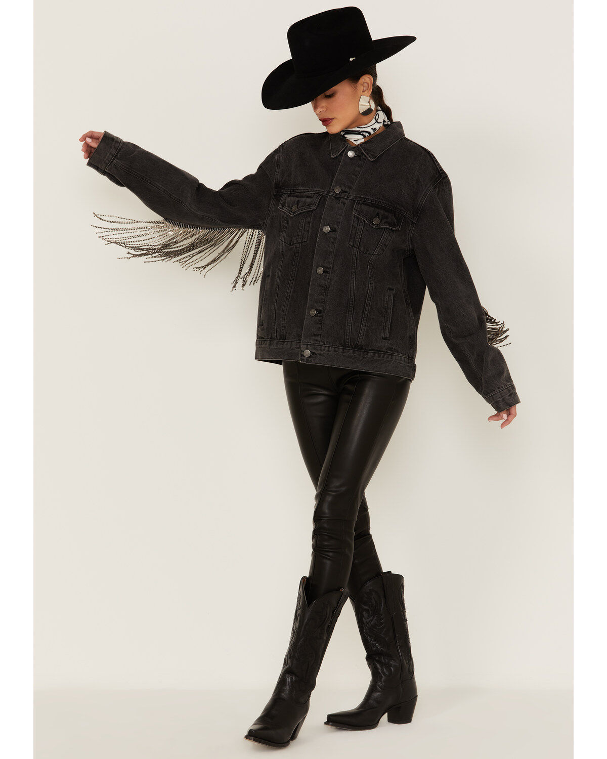 The Andy Jacket by DanielXDiamond: Women's Gray Denim Jacket With Gunmetal Fringe