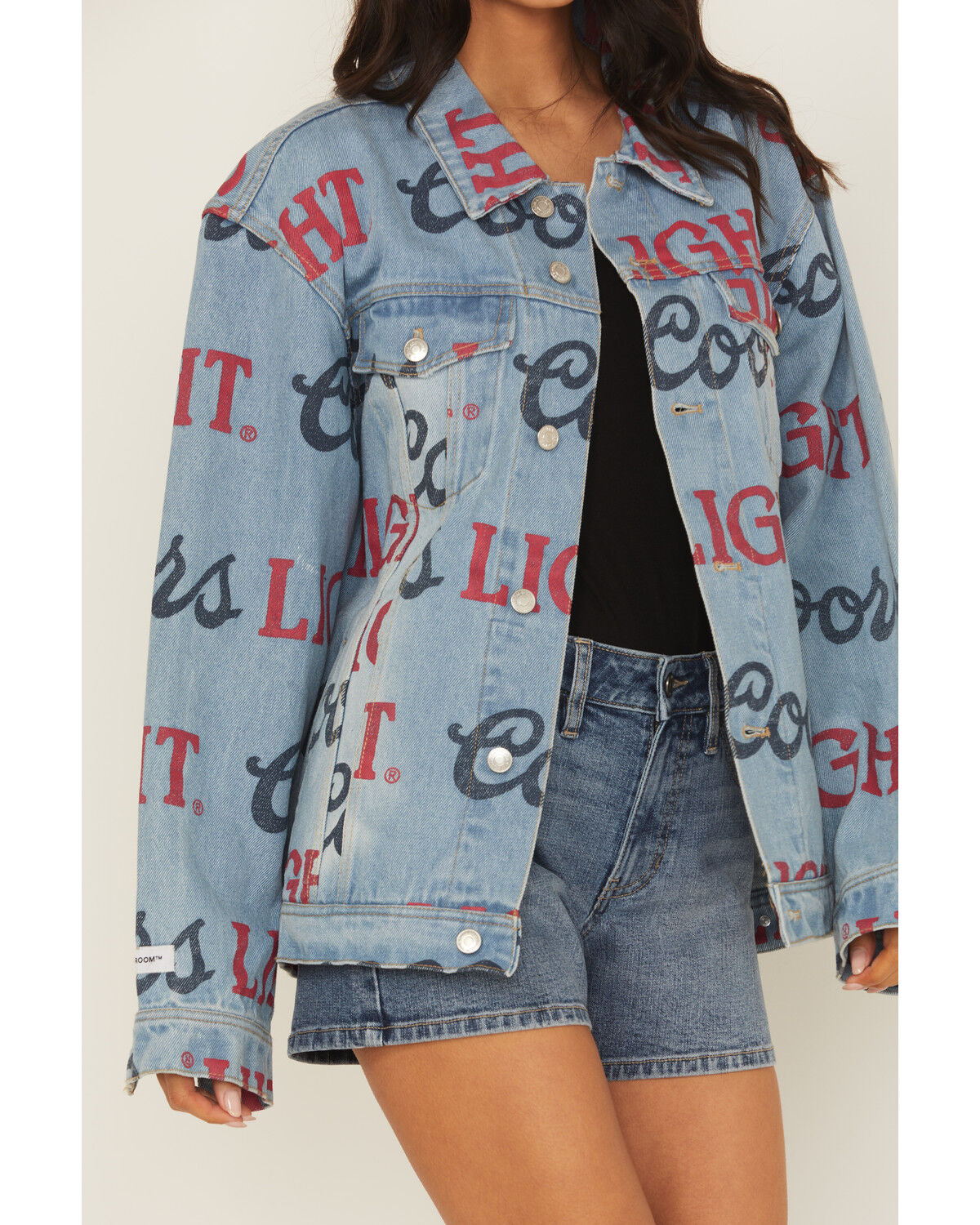The Laundry Room Women's Medium Wash Coors Light Logo Print Denim Jacket