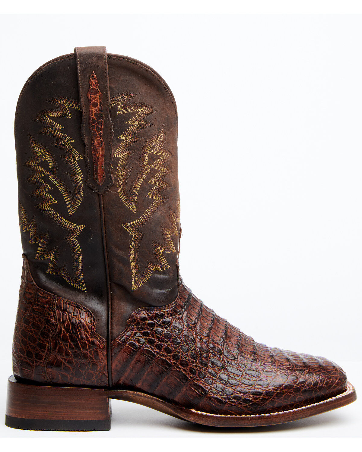 El Dorado Men's Handmade Caiman Back Brass Stockman Boots - Broad Square Toe
