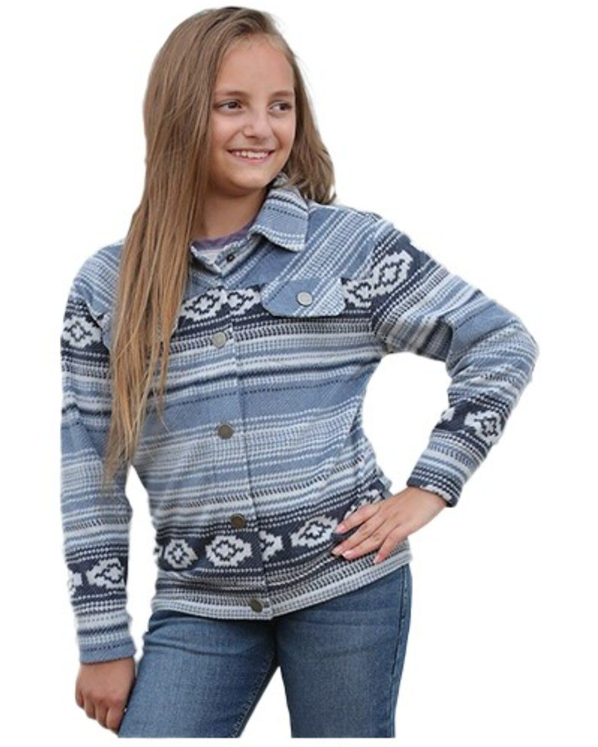 Cruel Girl Girls' Southwestern Stripe Trucker Snap Jacket