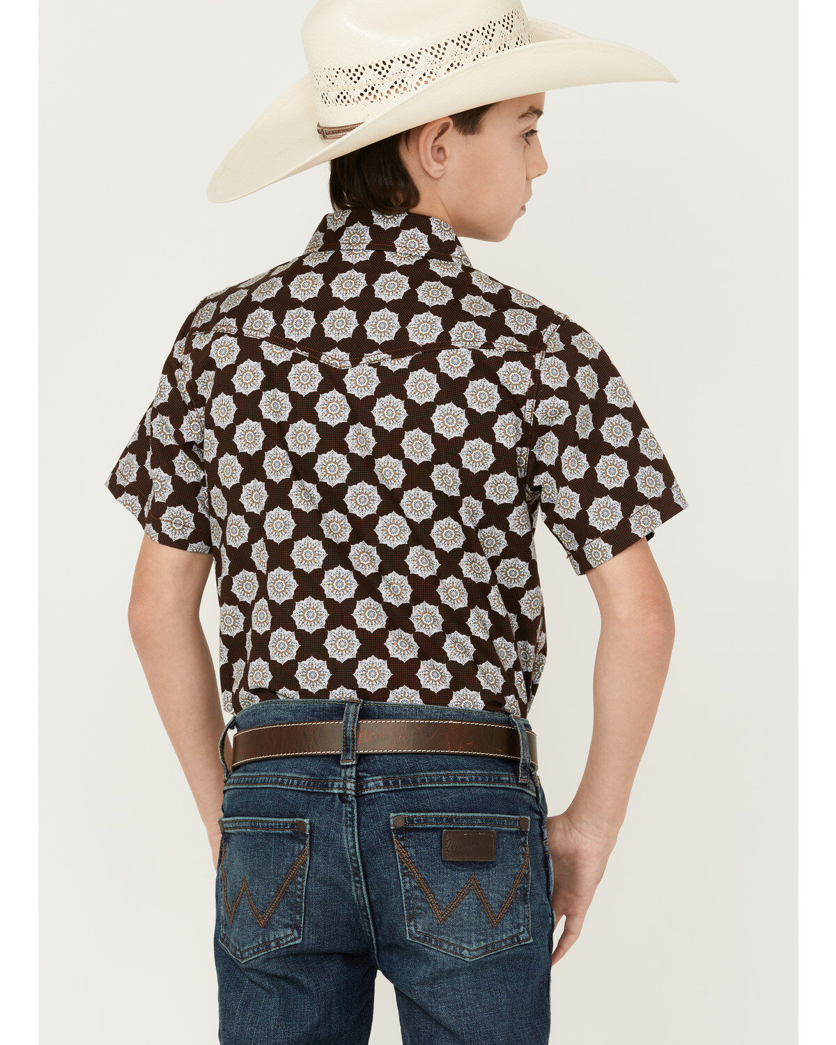 Cody James Boys' Medallion Print Short Sleeve Snap Western Shirt