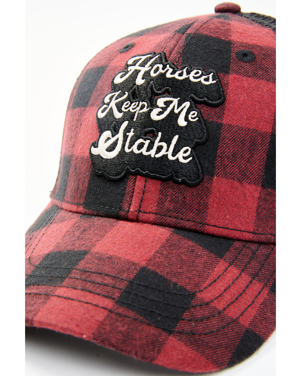Shyanne Women's Horses Keep Me Stable Buffalo Plaid Mesh-Back Ball Cap
