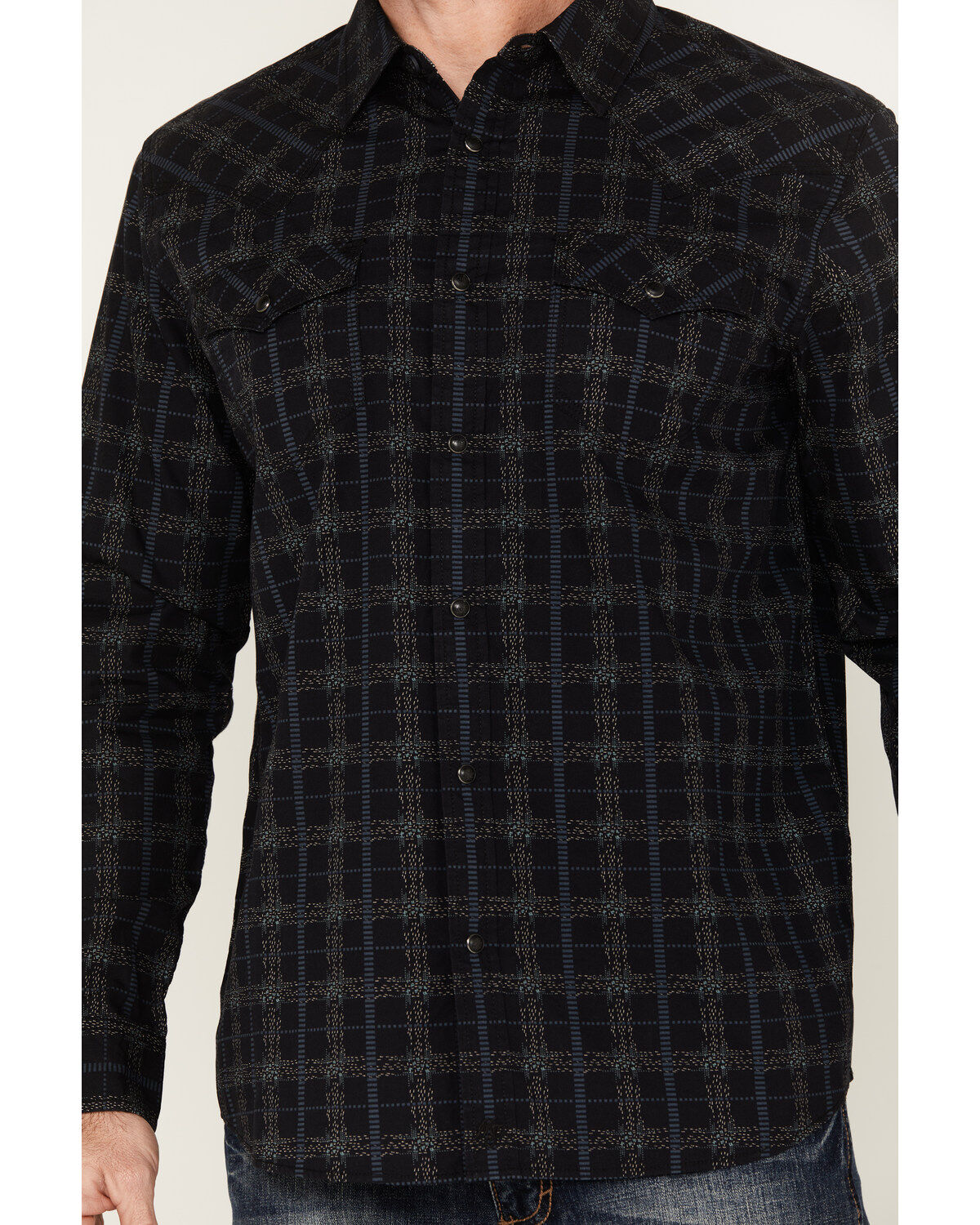 Moonshine Spirit Men's Shooting Star Plaid Print Long Sleeve Snap Western Shirt