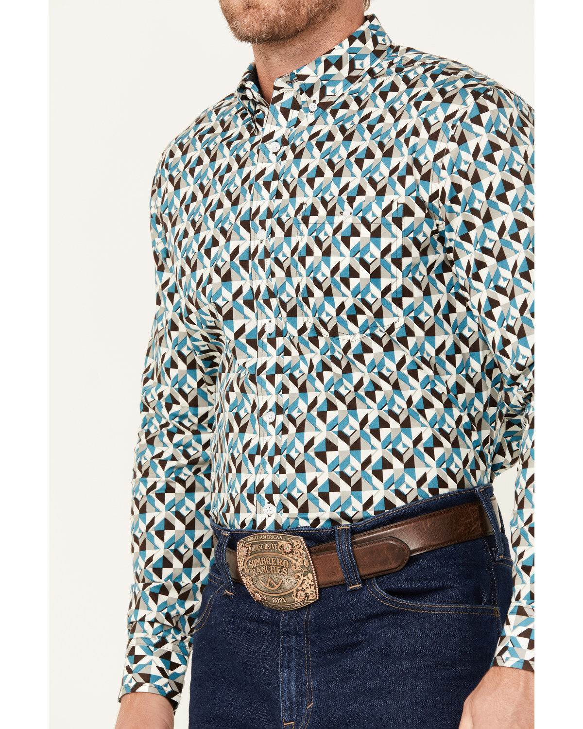 RANK 45&reg; Men's Abstract Geo Print Long Sleeve Button-Down Shirt