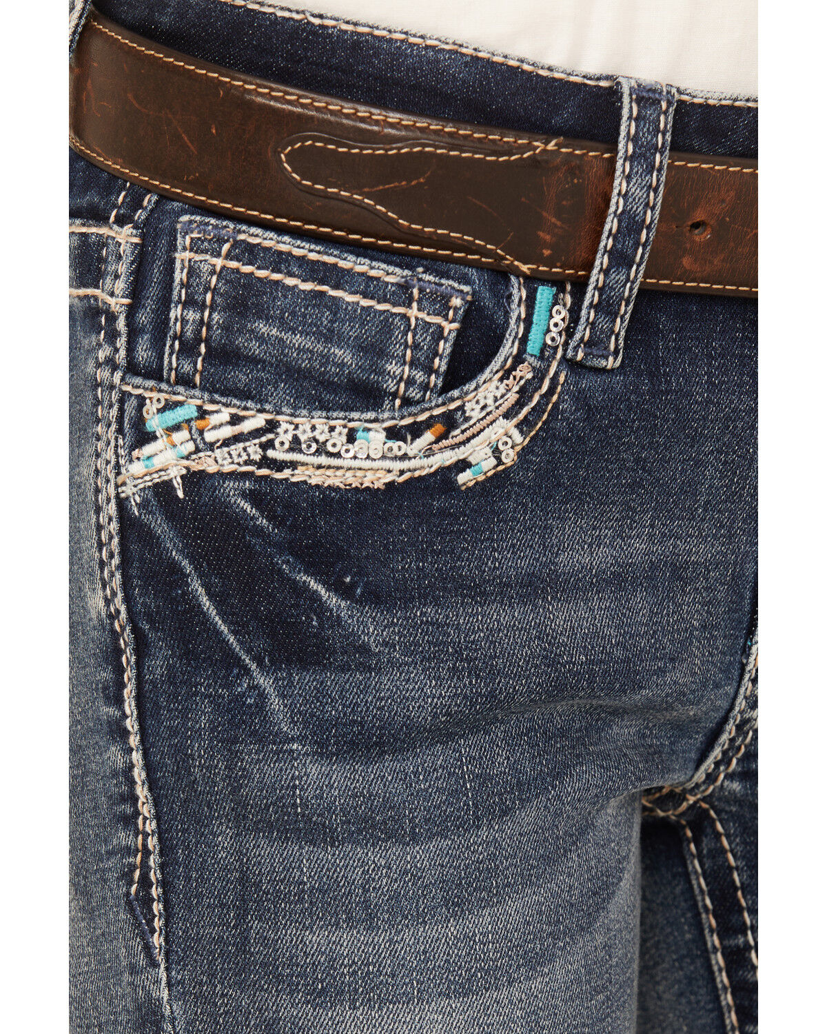 Grace in LA Girls' Medium Wash Mid Rise Southwestern Bootcut Jeans