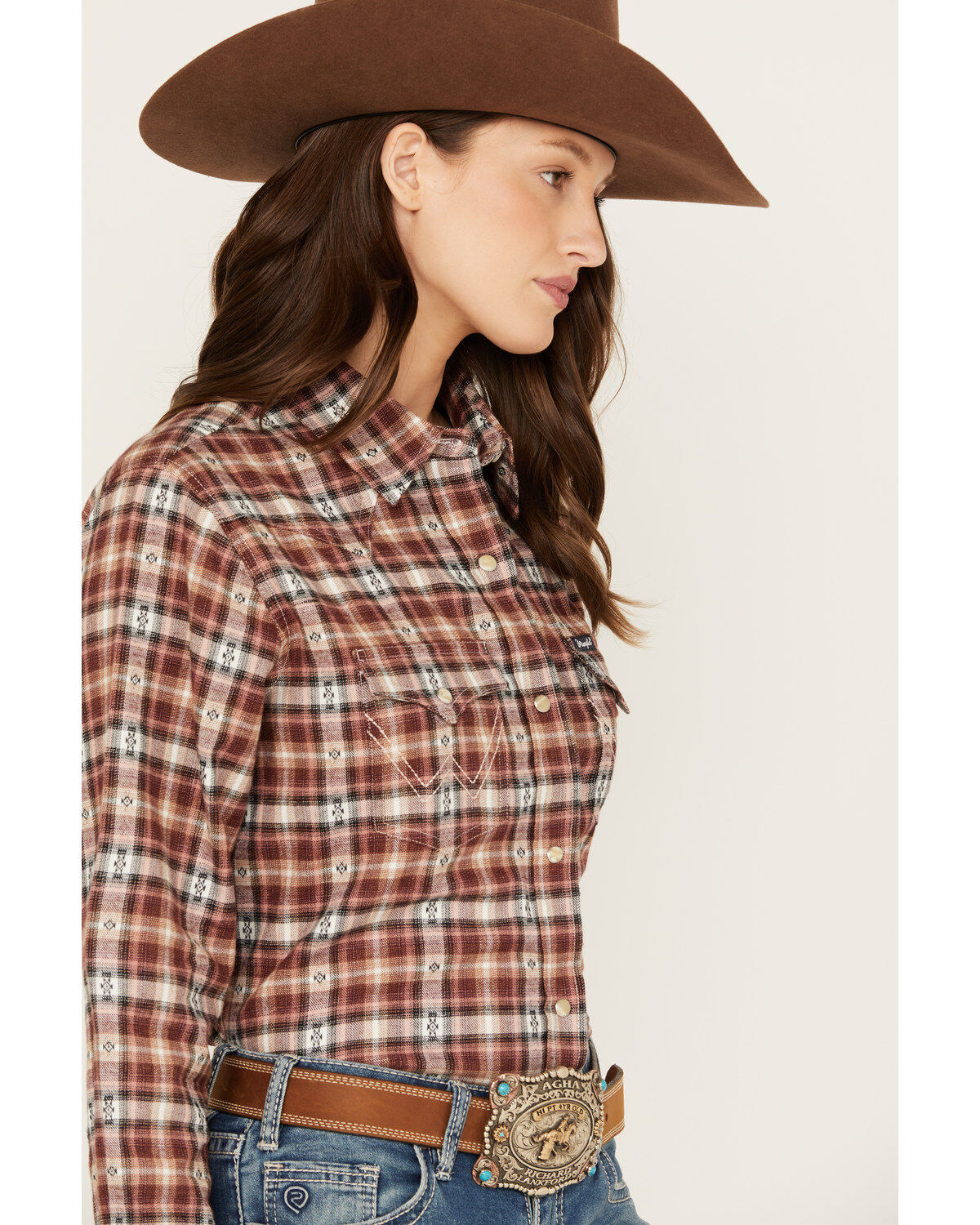 Wrangler Women's Plaid Print Flannel Boyfriend Long Sleeve Snap Western Shirt