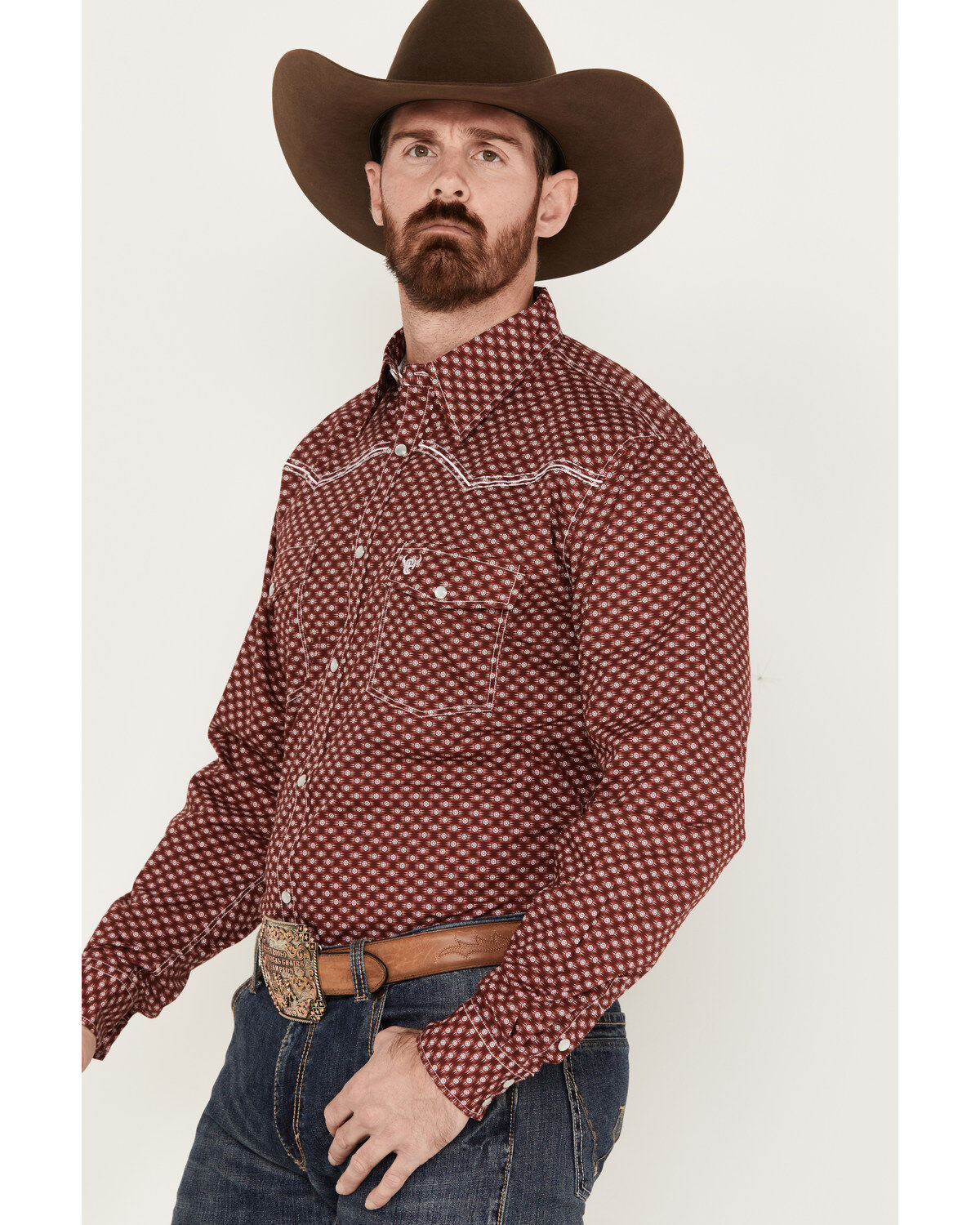 Cowboy Hardware Men's Rolodex Geo Print Long Sleeve Pearl Snap Western Shirt