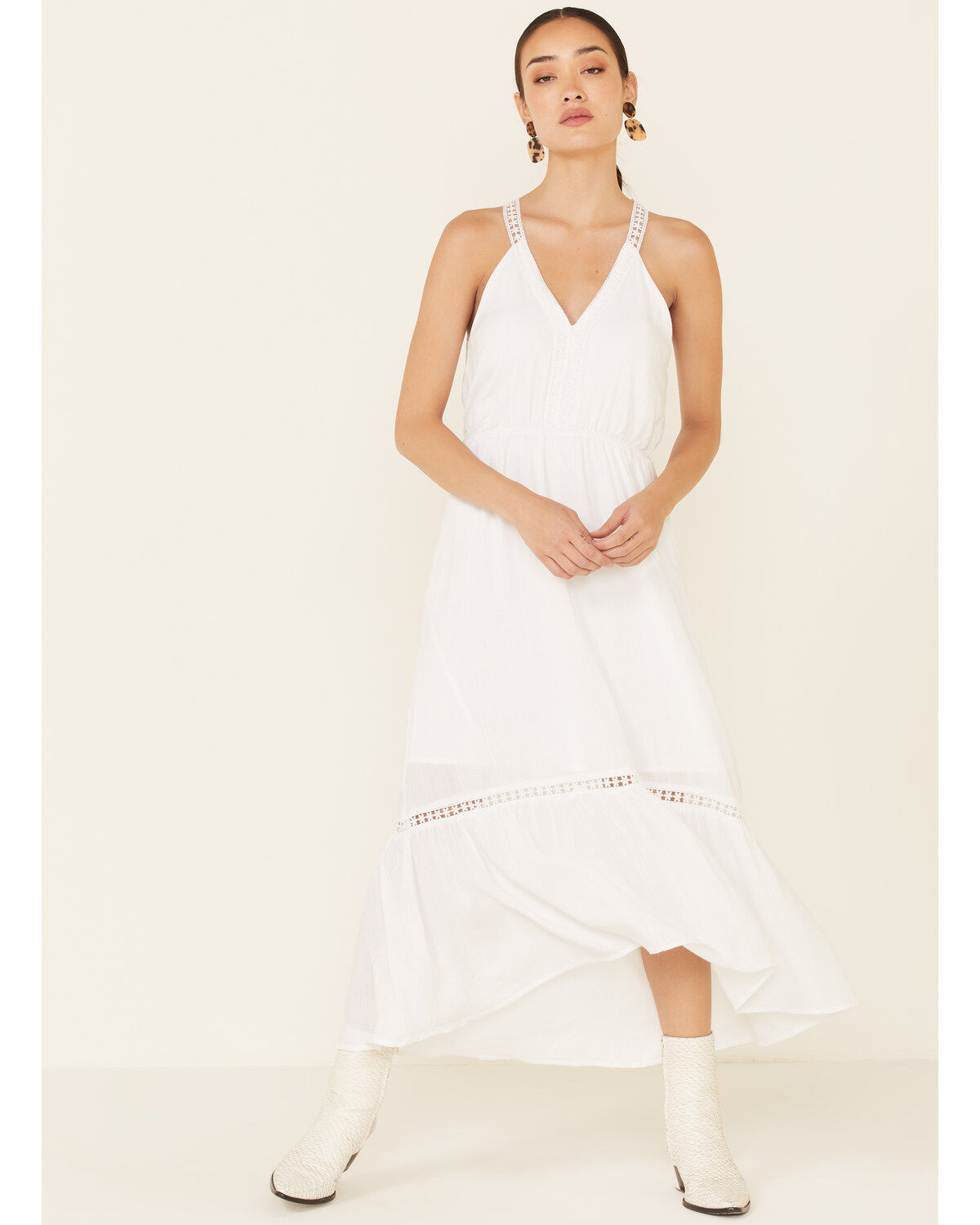 Molly Bracken Women's White Lace Trim Maxi Dress