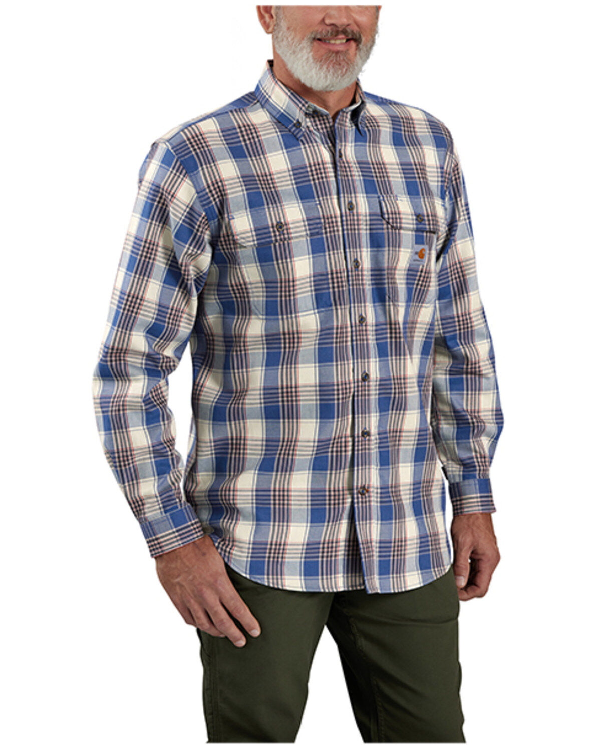 Carhartt Men's FR Force Rugged FleX™ Loose Fit Twill Plaid Print Long Sleeve Button-Down Shirt