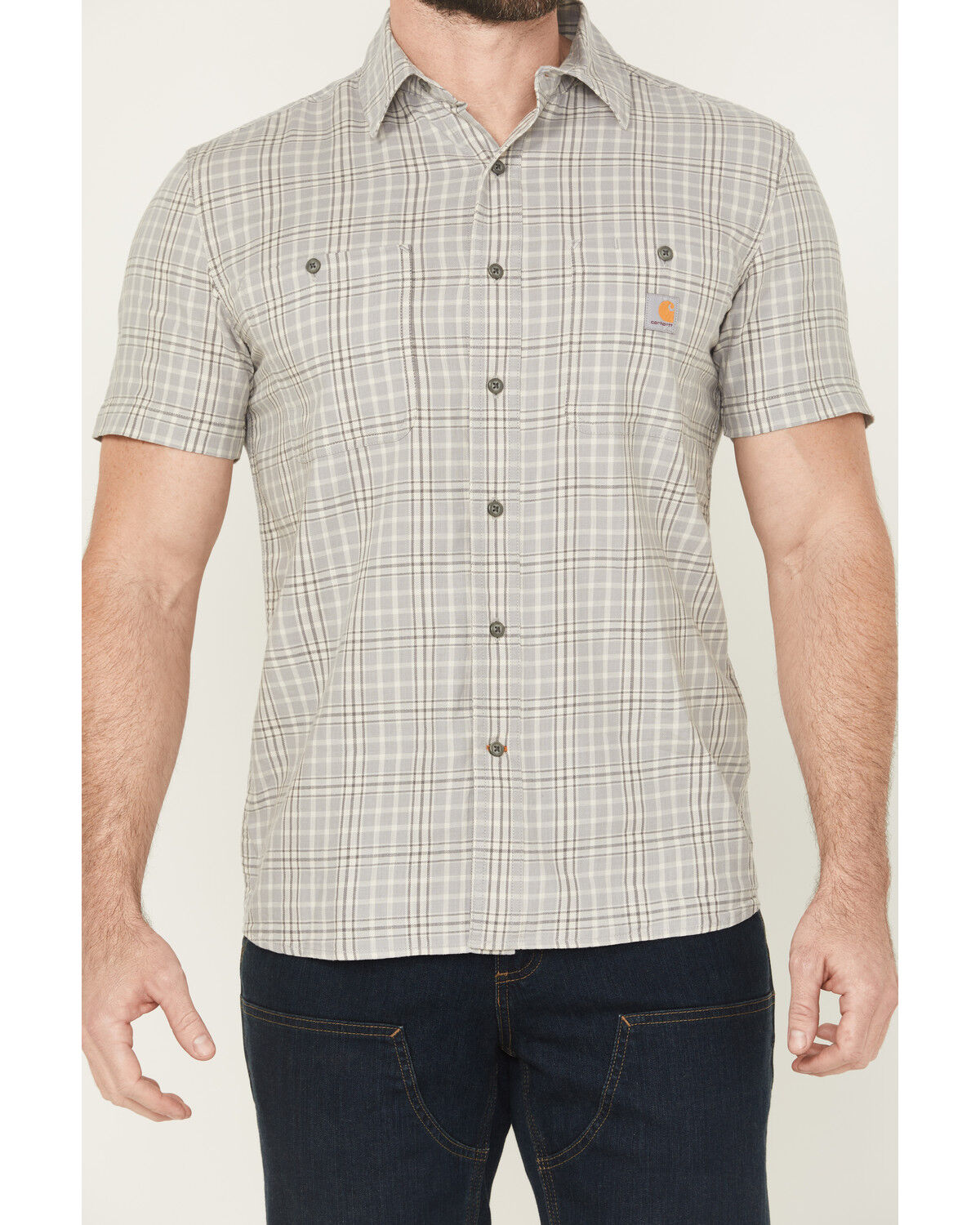 Carhartt Men's Rugged FleX&trade; Relaxed Fit Lightweight Short Sleeve Plaid Print Button-Down Stretch Work Shirt