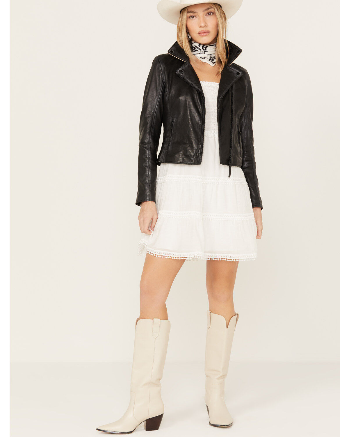 Mauritius Leather Women's Crissy Star and Fringe Detail Leather Jacket