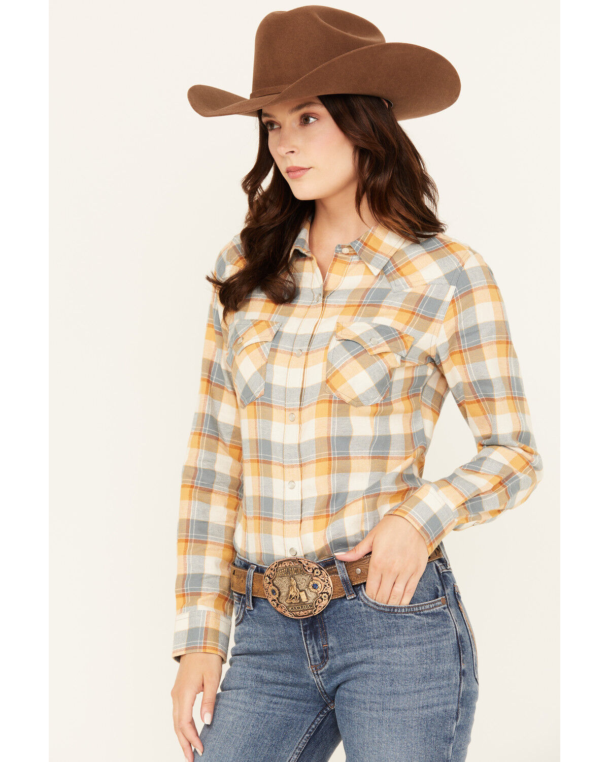 Wrangler Retro Women's Boot Barn Exclusive Plaid Print Long Sleeve Pearl Snap Flannel Shirt