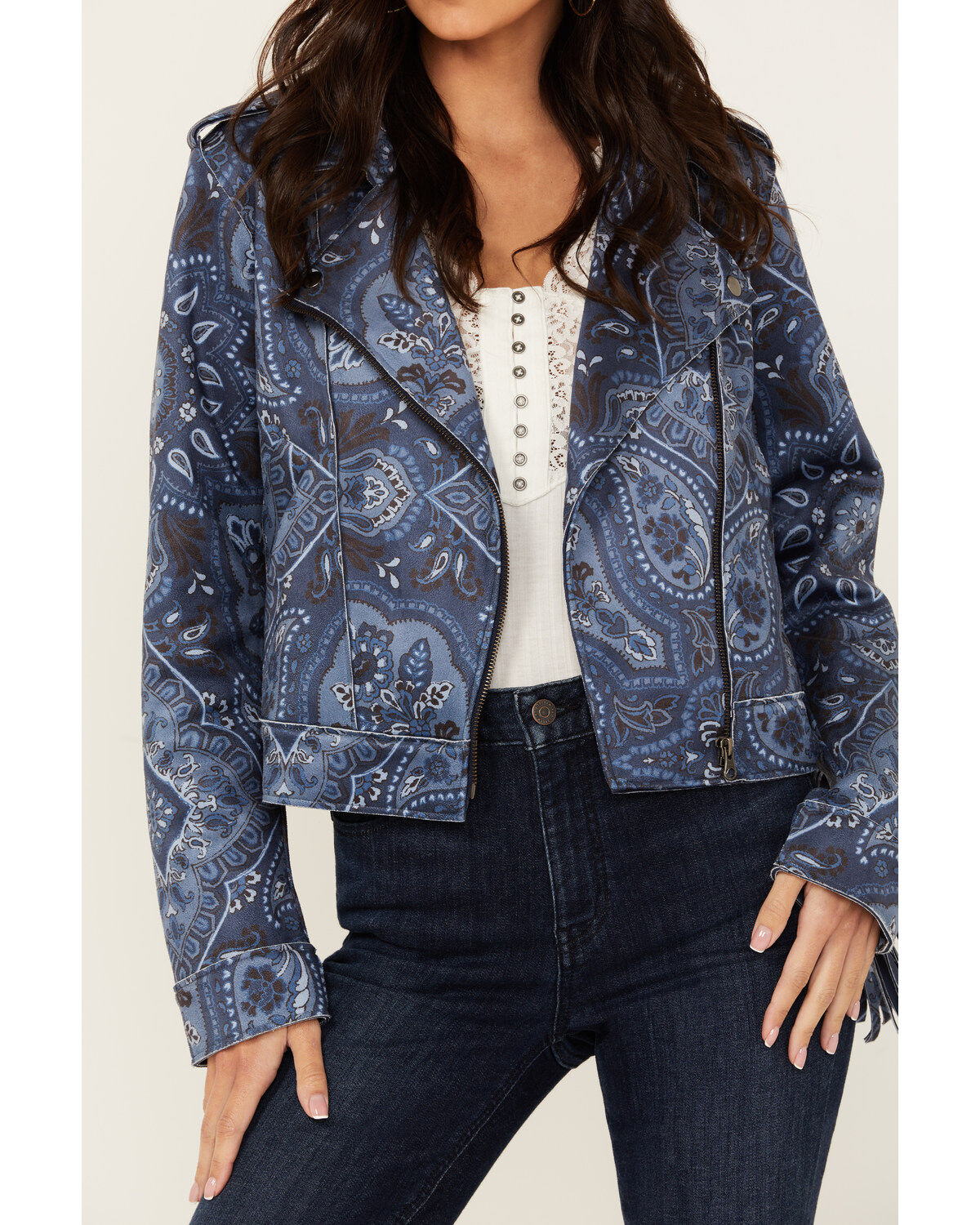 Idyllwind Women's Banbury Printed Faux Suede Moto Jacket