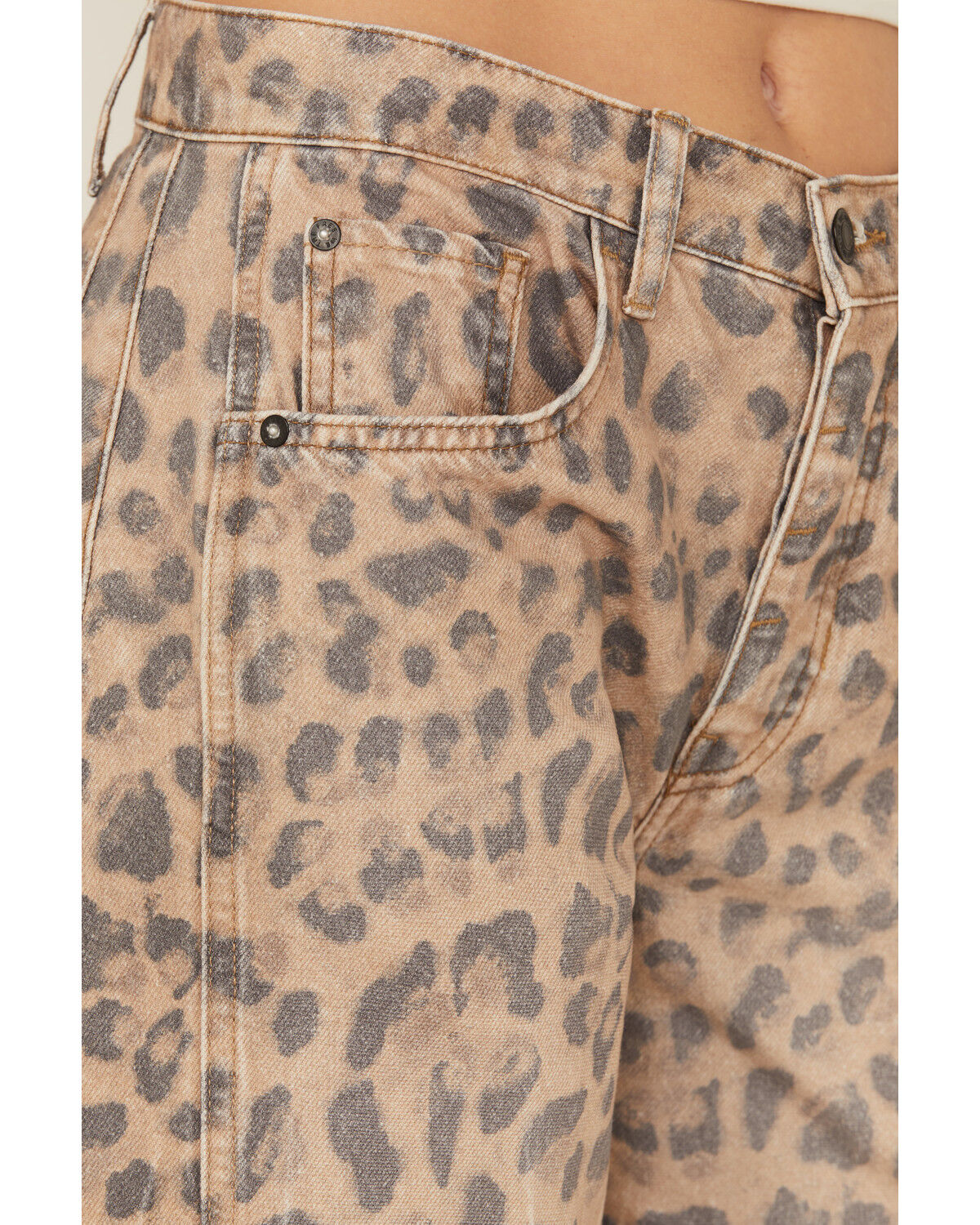 Free People Women's Good Luck Leopard Printed High Rise Barrel Jeans