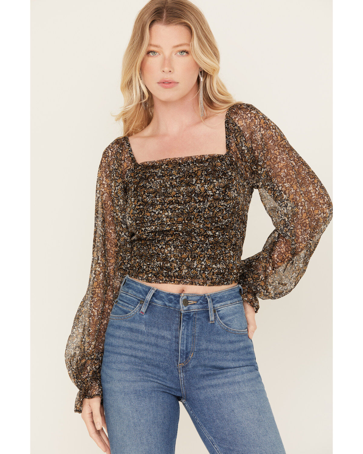 Idyllwind Women's Floral Ditsy Floral Print Long Sleeve Top