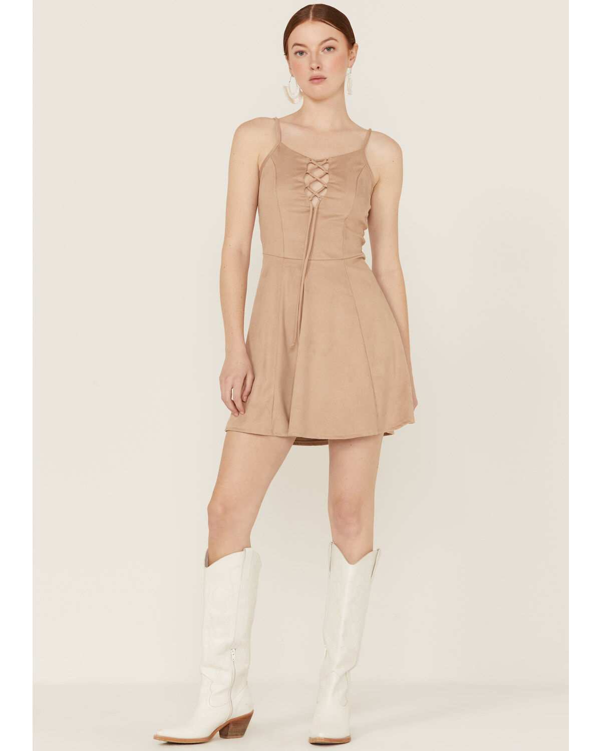 Wild Moss Women's Tie Front Faux Suede Mini Dress