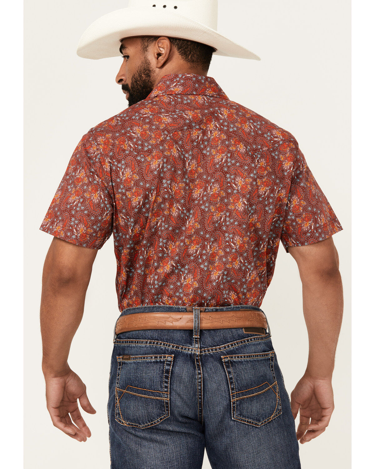 Rock & Roll Denim Men's Paisley Print Short Sleeve Snap Stretch Western Shirt