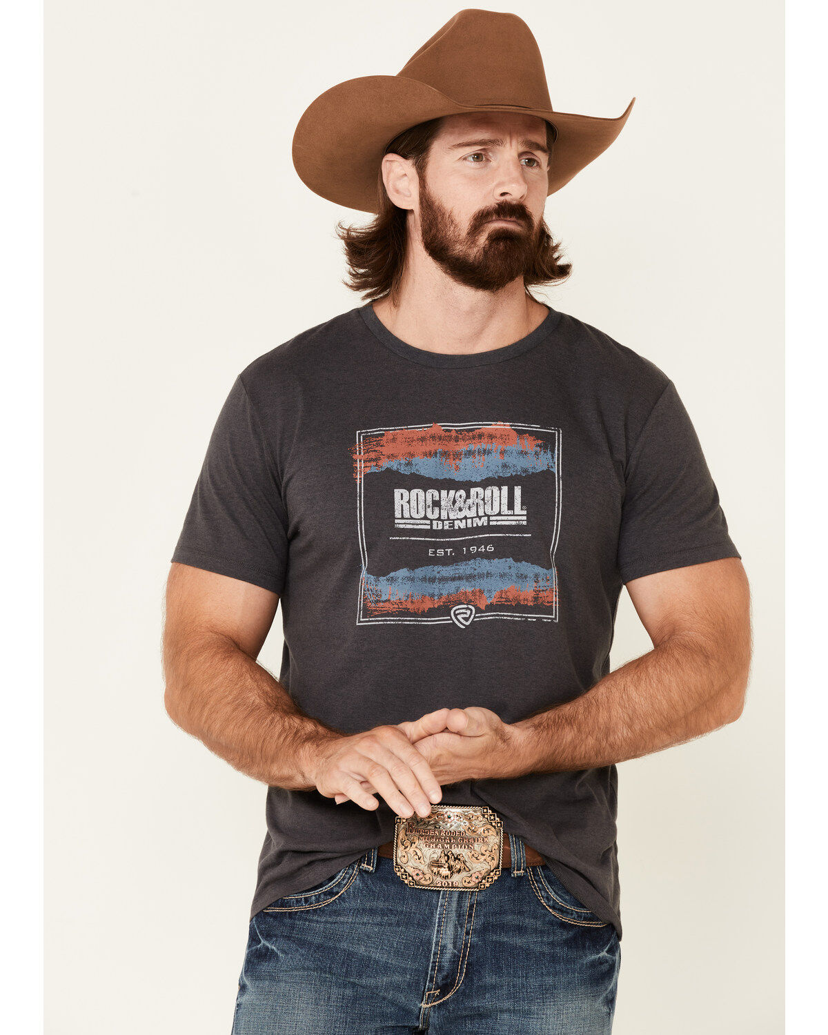 Rock & Roll Denim Men's Charcoal Square Graphic Short Sleeve T-Shirt