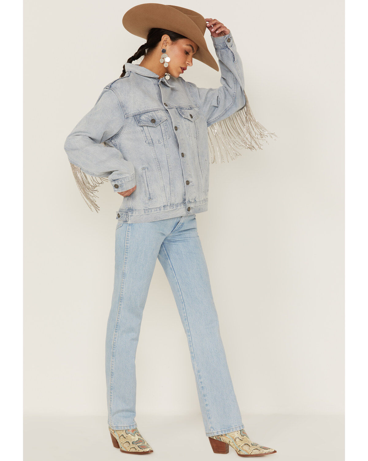 The Dylan Jacket by DanielXDiamond: Women's Blue Denim Jacket With Silver Fringe