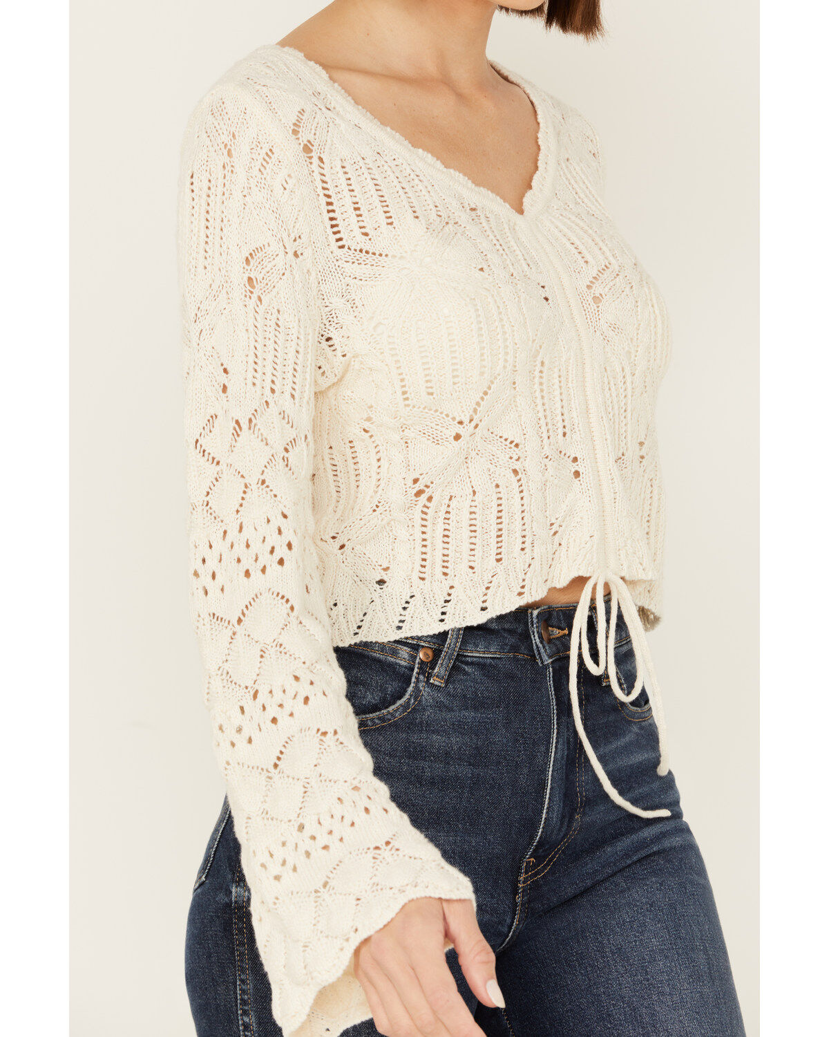 Shyanne Women's Bell Sleeve Cropped Crochet Sweater