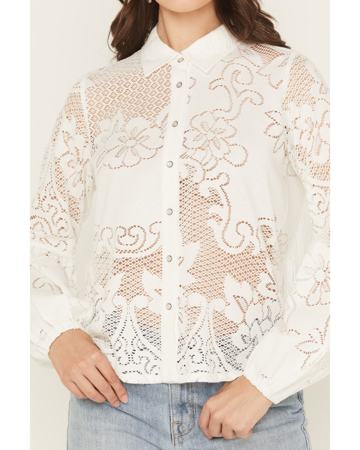 Shyanne Women's Fringe Long Sleeve Button-Down Lace Shirt