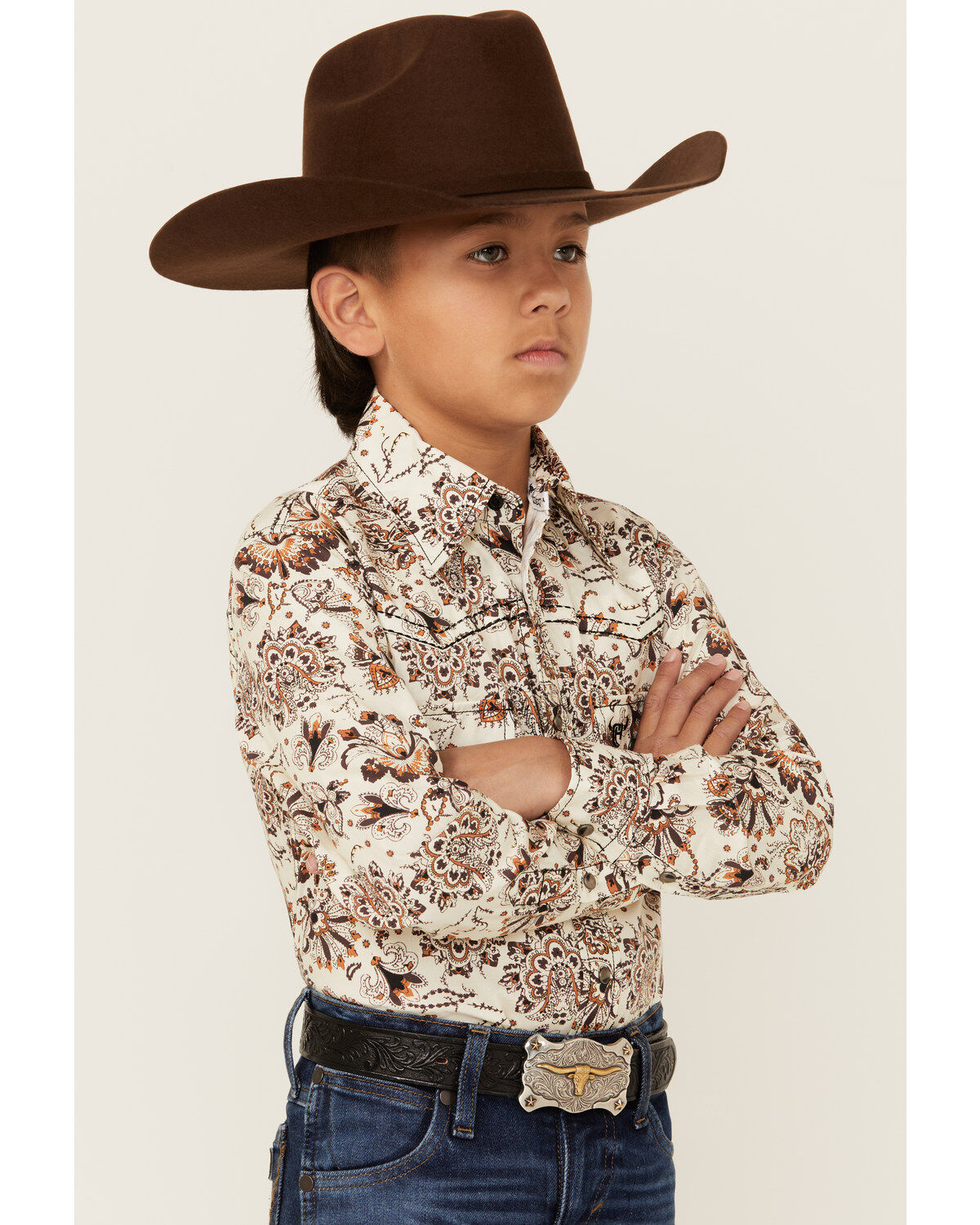 Cowboy Hardware Boys' Peacock Paisley Print Long Sleeve Snap Western Shirt