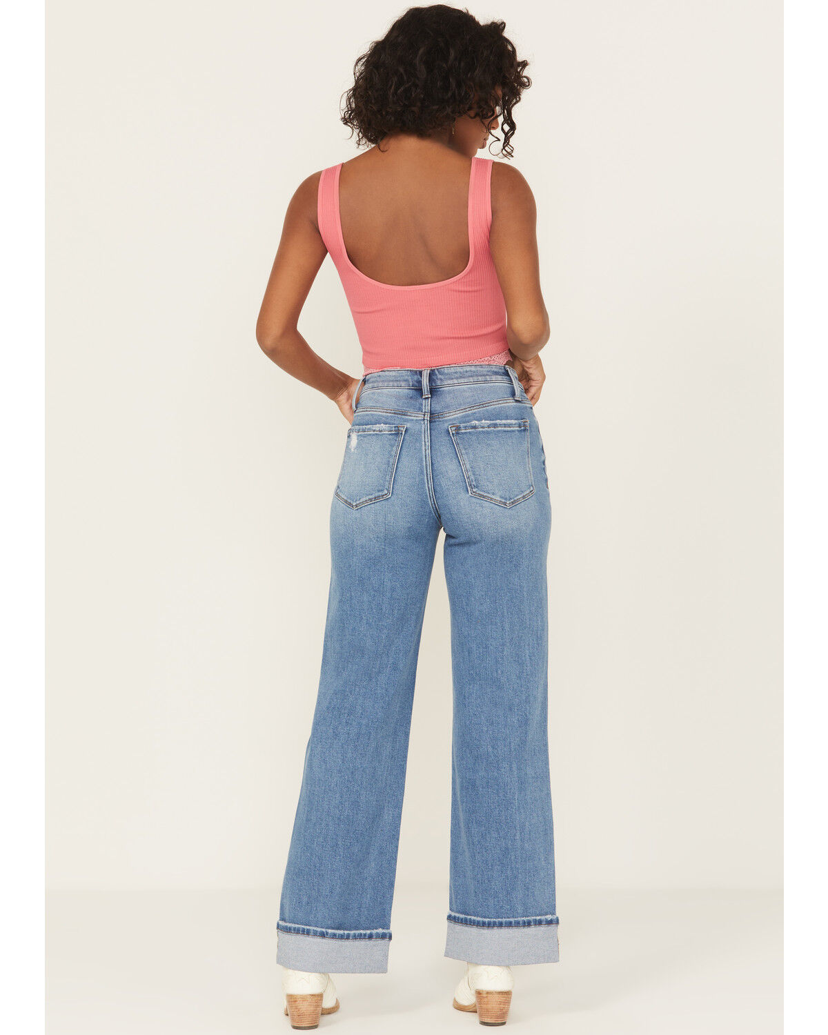 Vervet Women's Medium Wash High Rise Cuffed Wide Leg Denim Jeans