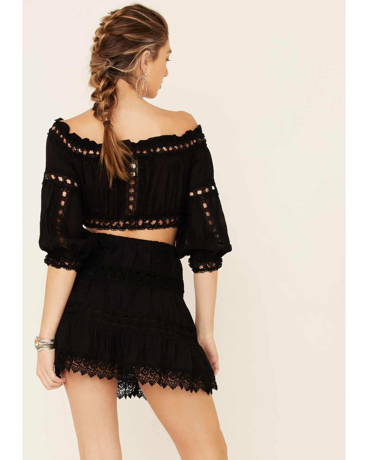 Revel Women's Cropped Off Shoulder Crochet Top