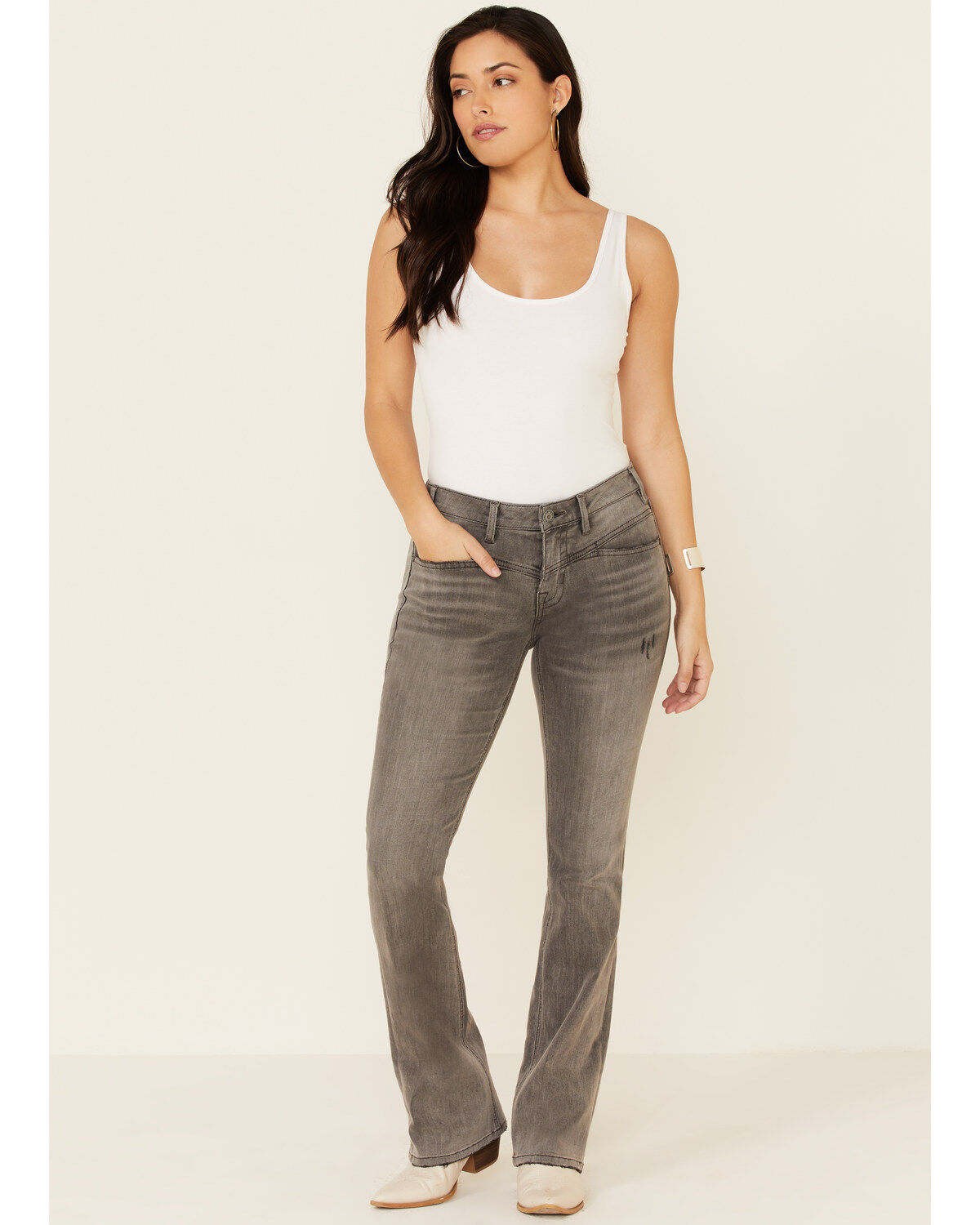 Rock & Roll Denim Women's Gray Wash Mid Rise Bootcut Jeans