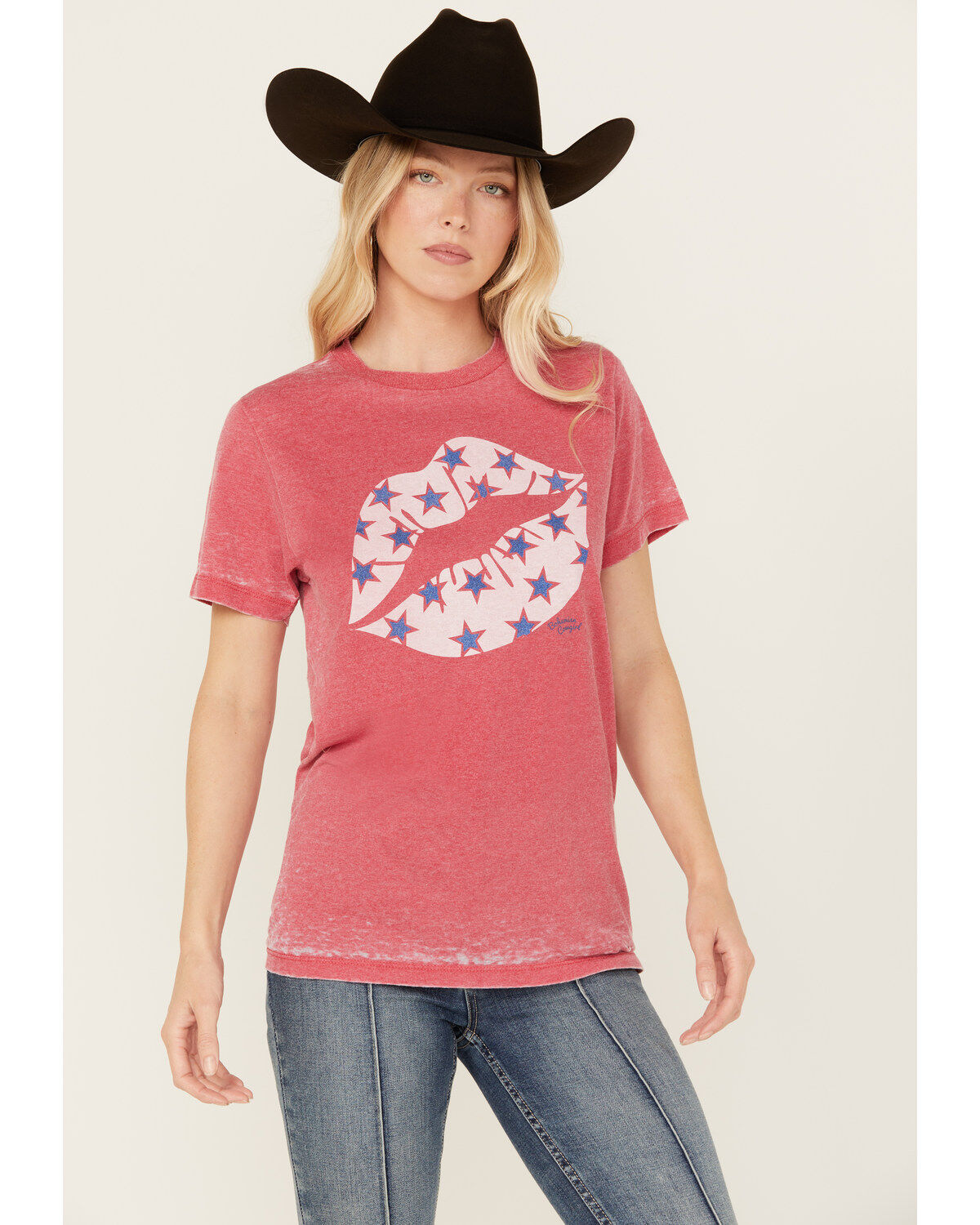 Bohemian Cowgirl Women's Lips Burnout Short Sleeve Graphic Tee