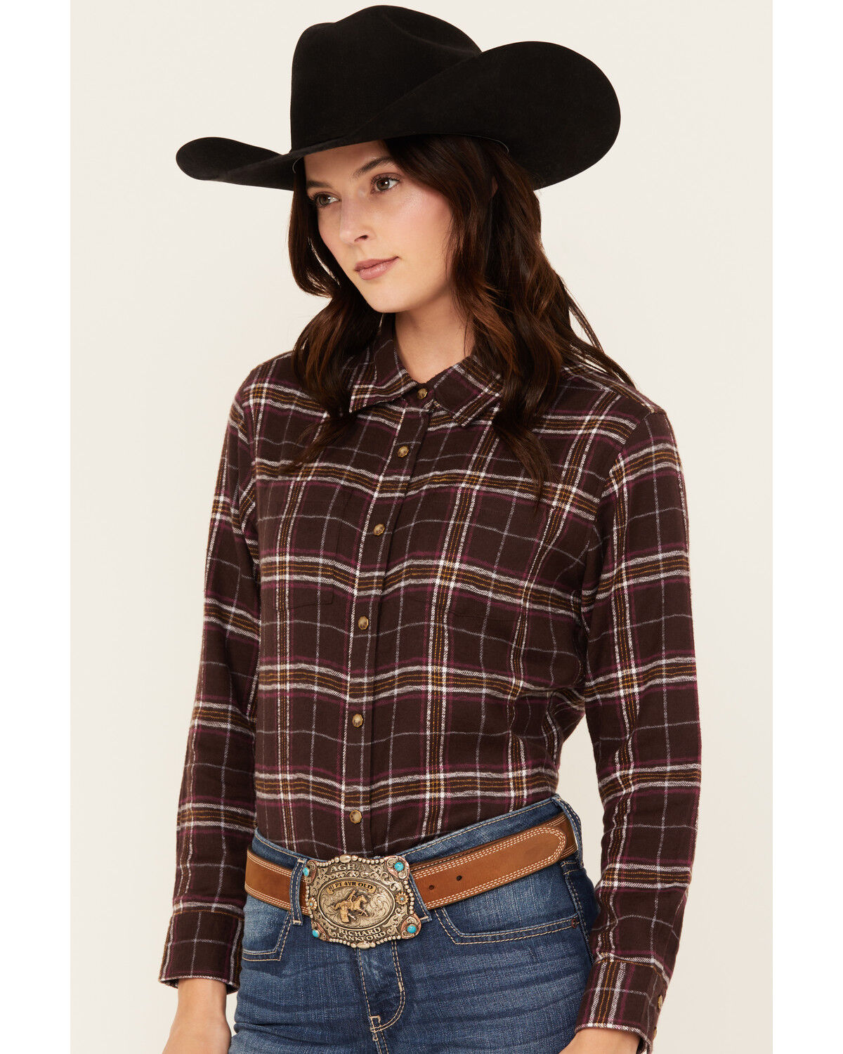 Shyanne Women's Plaid Print Long Sleeve Snap Western Shirt