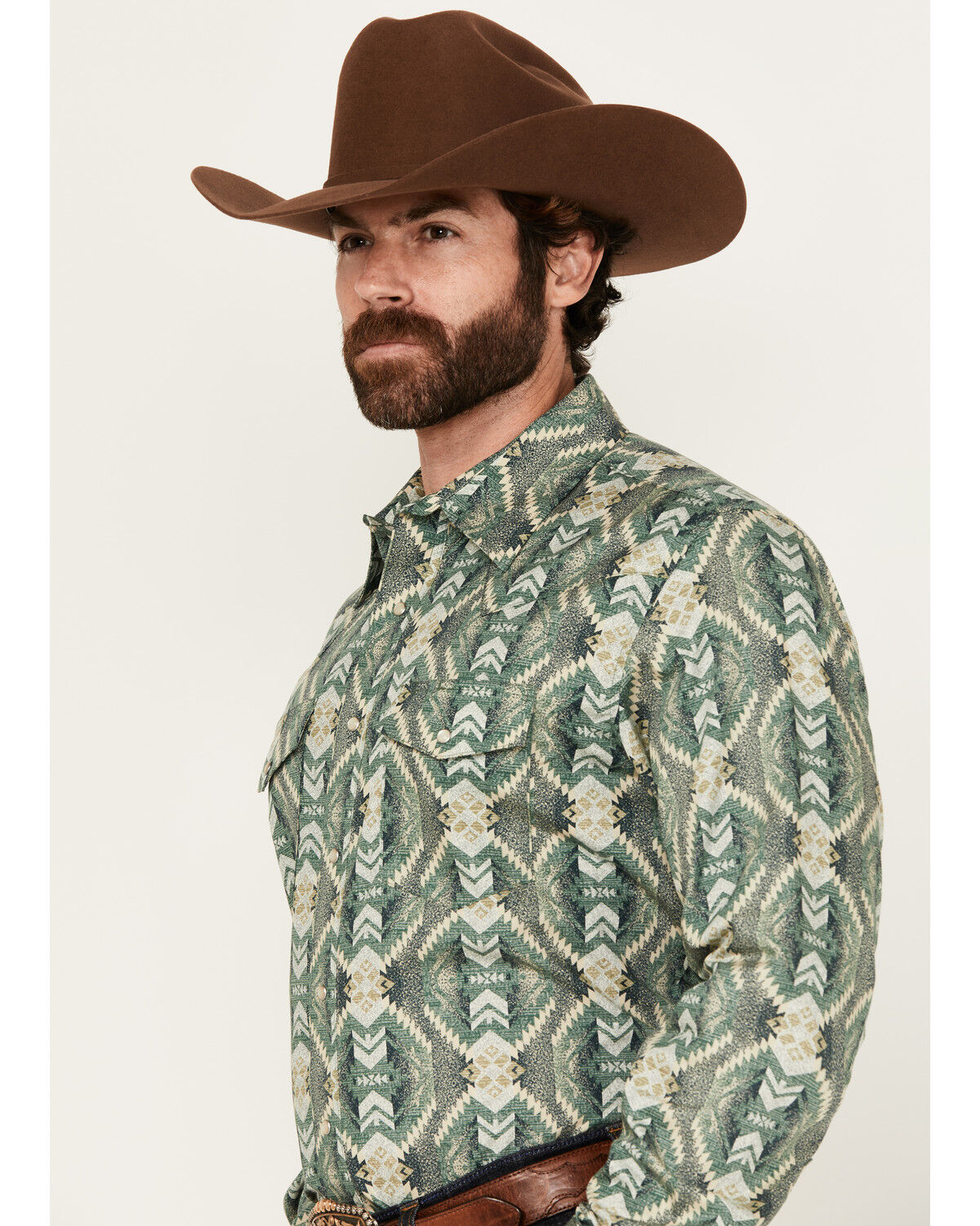 Wrangler Men's Checotah Southwestern Print Long Sleeve Pearl Snap Western Shirt