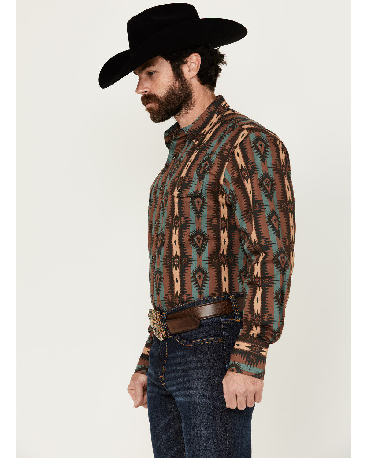 Wrangler Men's Southwestern Print Long Sleeve Snap Western Shirt