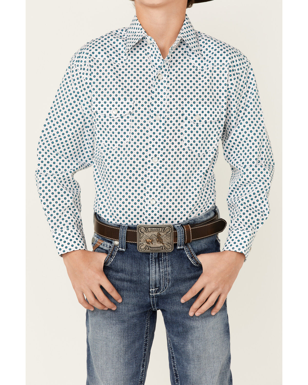 Panhandle Boys' Long Sleeve Geo Print Pearl Snap Shirt