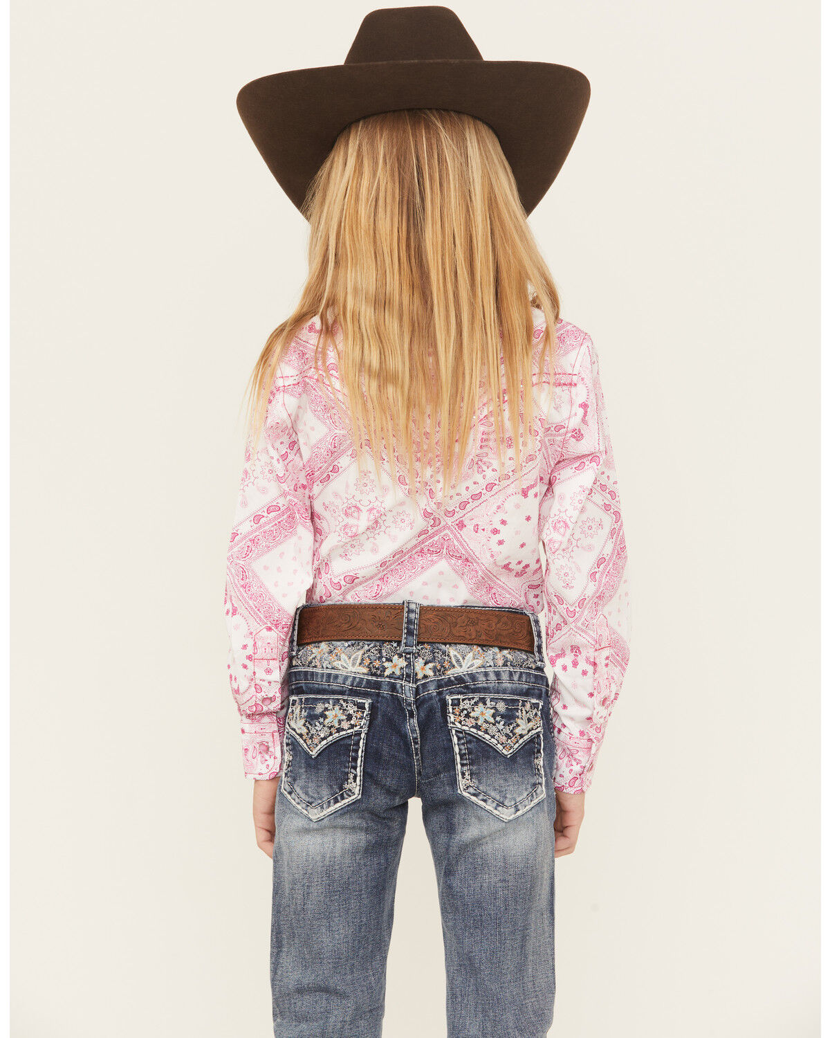 Cowgirl Hardware Girls' Bandana Print Long Sleeve Pearl Snap Stretch Western Shirt