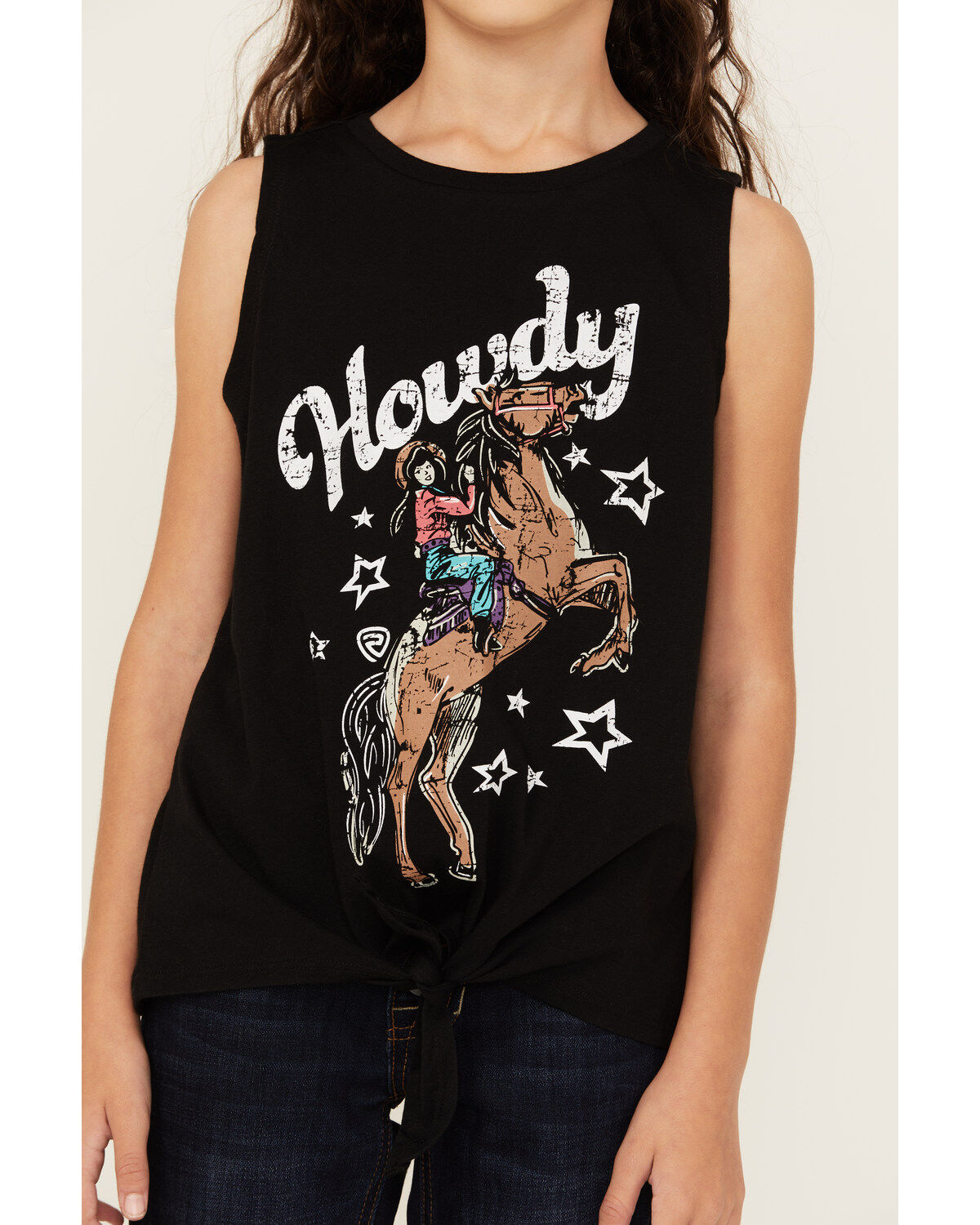 Rock & Roll Denim Girls' Howdy Tie Front Tank
