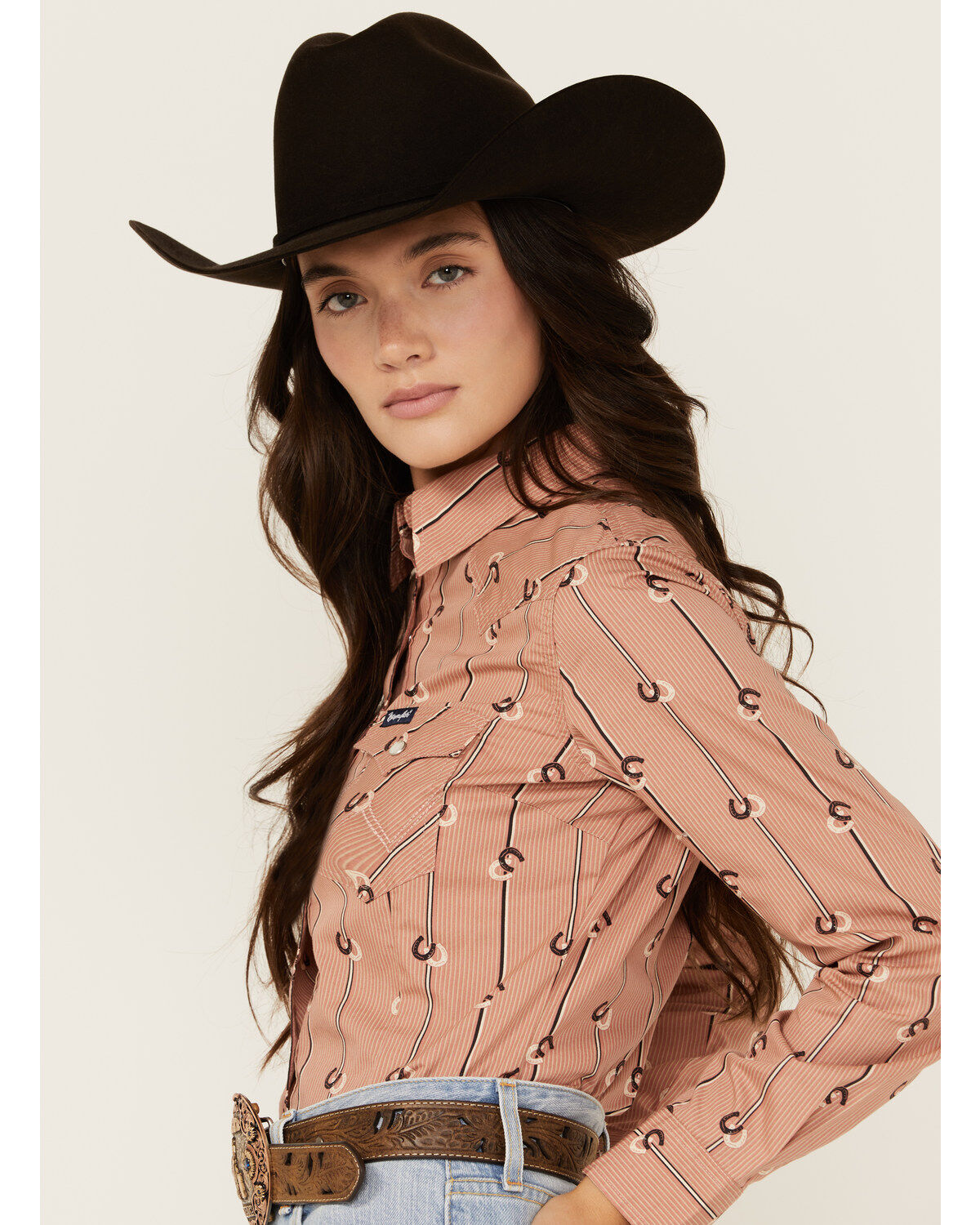 Wrangler Retro Women's Horseshoe Striped Print Long Sleeve Snap Western Shirt