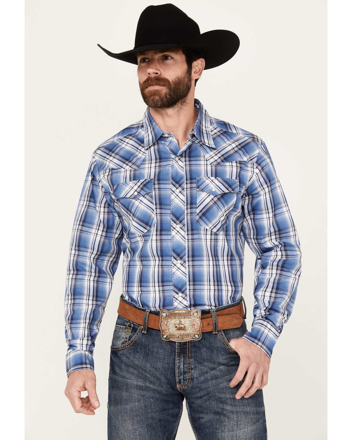 Wrangler Men's Plaid Print Long Sleeve Snap Western Shirt