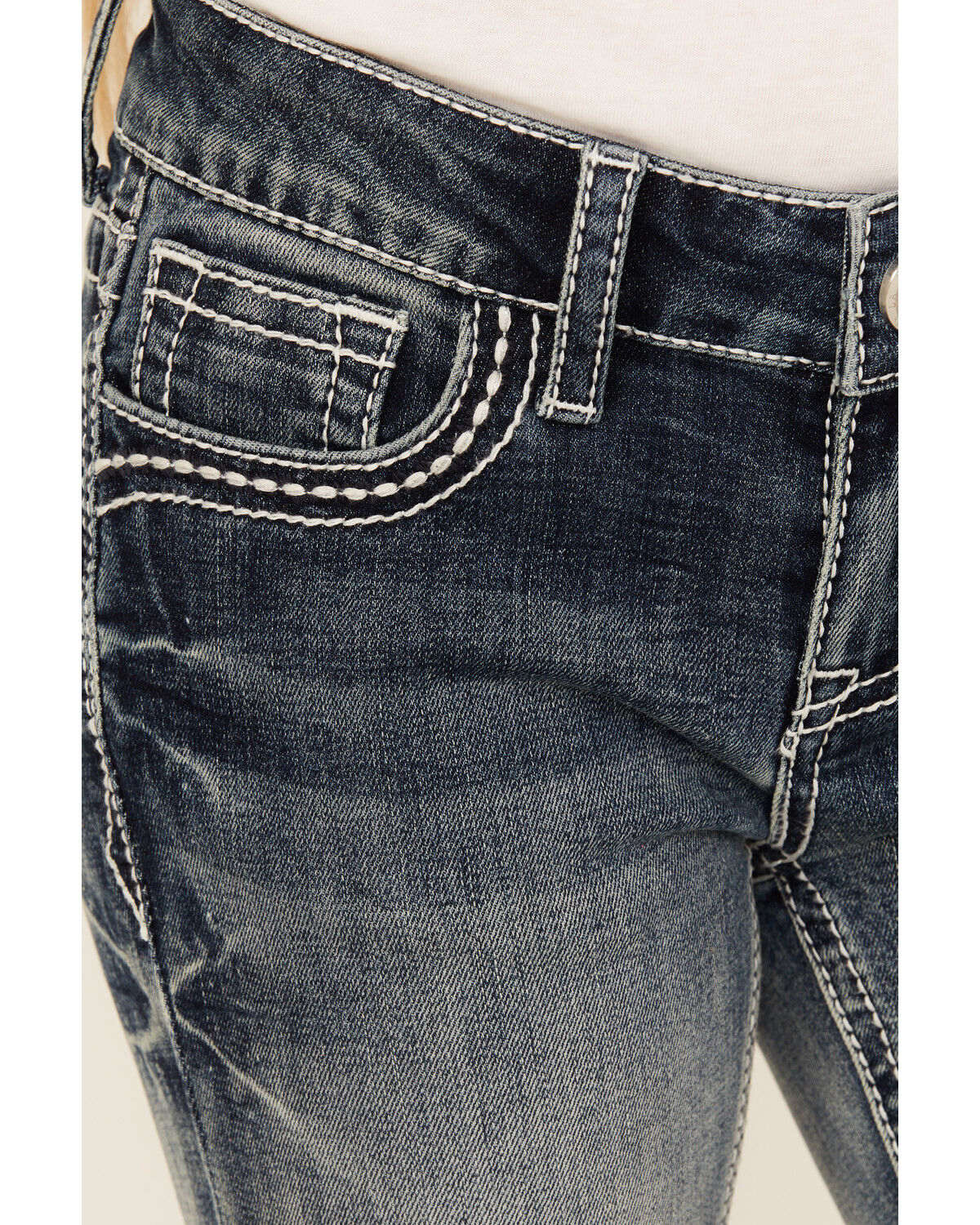 Grace In LA Girls' Dark Wash Fleur De Lis Bootcut Stretch Denim Jeans