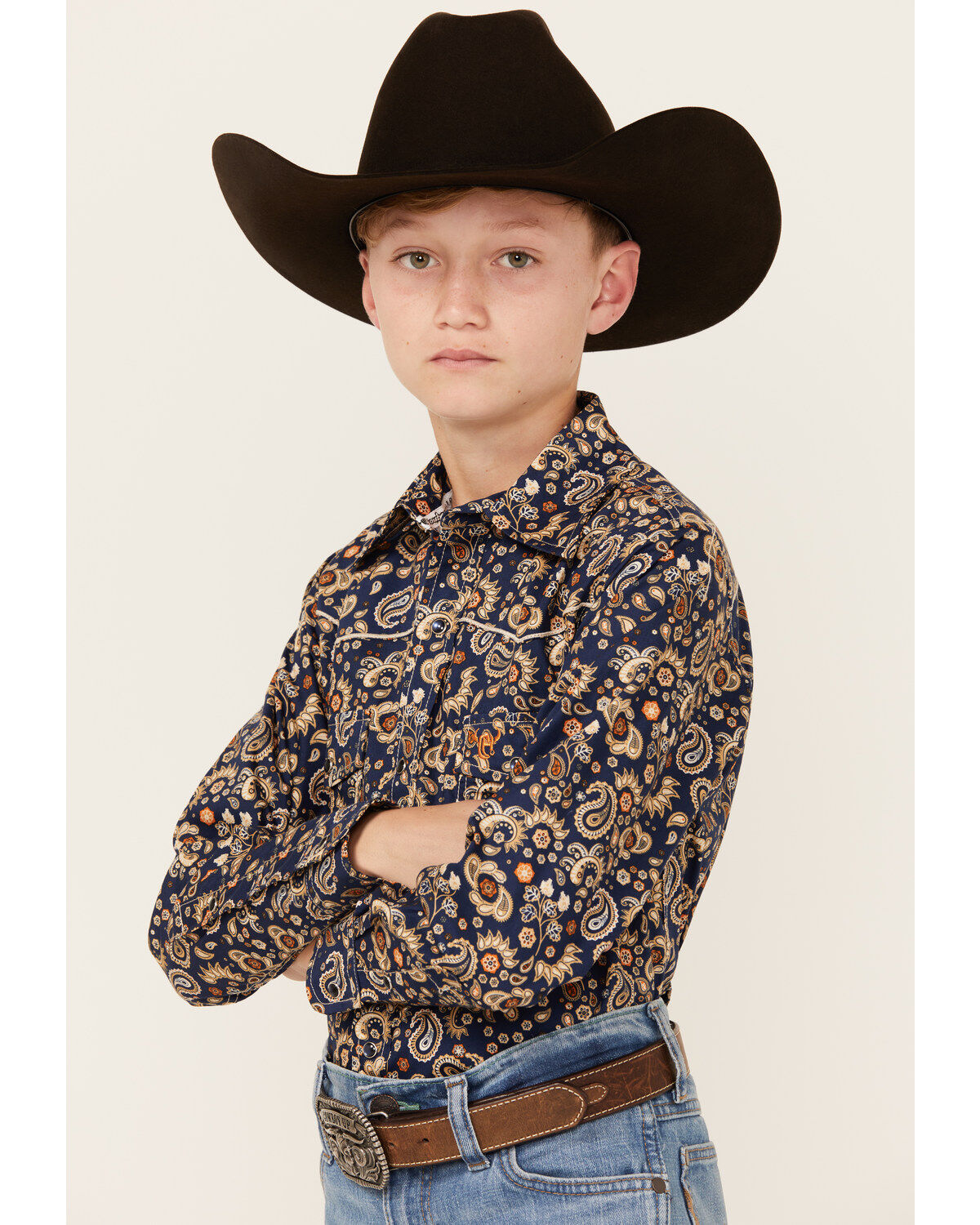 Cowboy Hardware Boys' Paisley Print Long Sleeve Snap Western Shirt