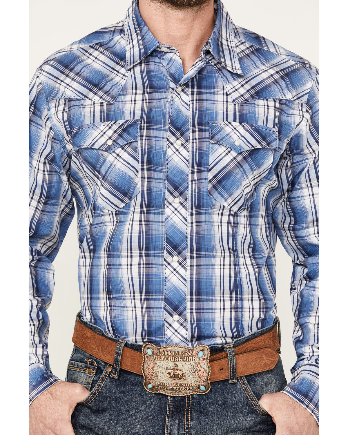 Wrangler Men's Plaid Print Long Sleeve Snap Western Shirt