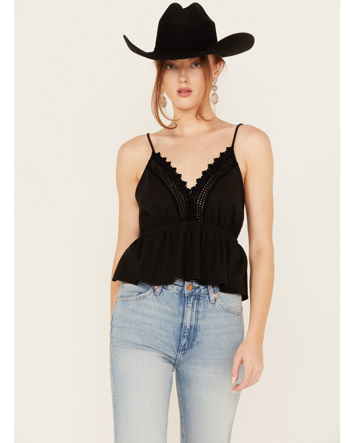 Wild Moss Women's Lace Trim Sleeveless Top