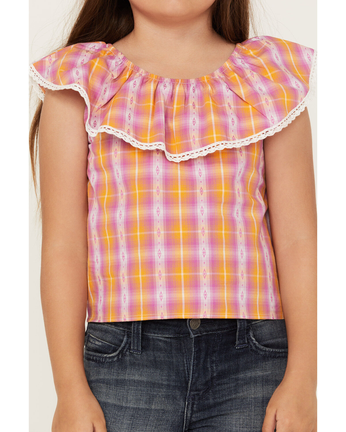 Shyanne Girls' Grid Plaid Print Ruffle Top
