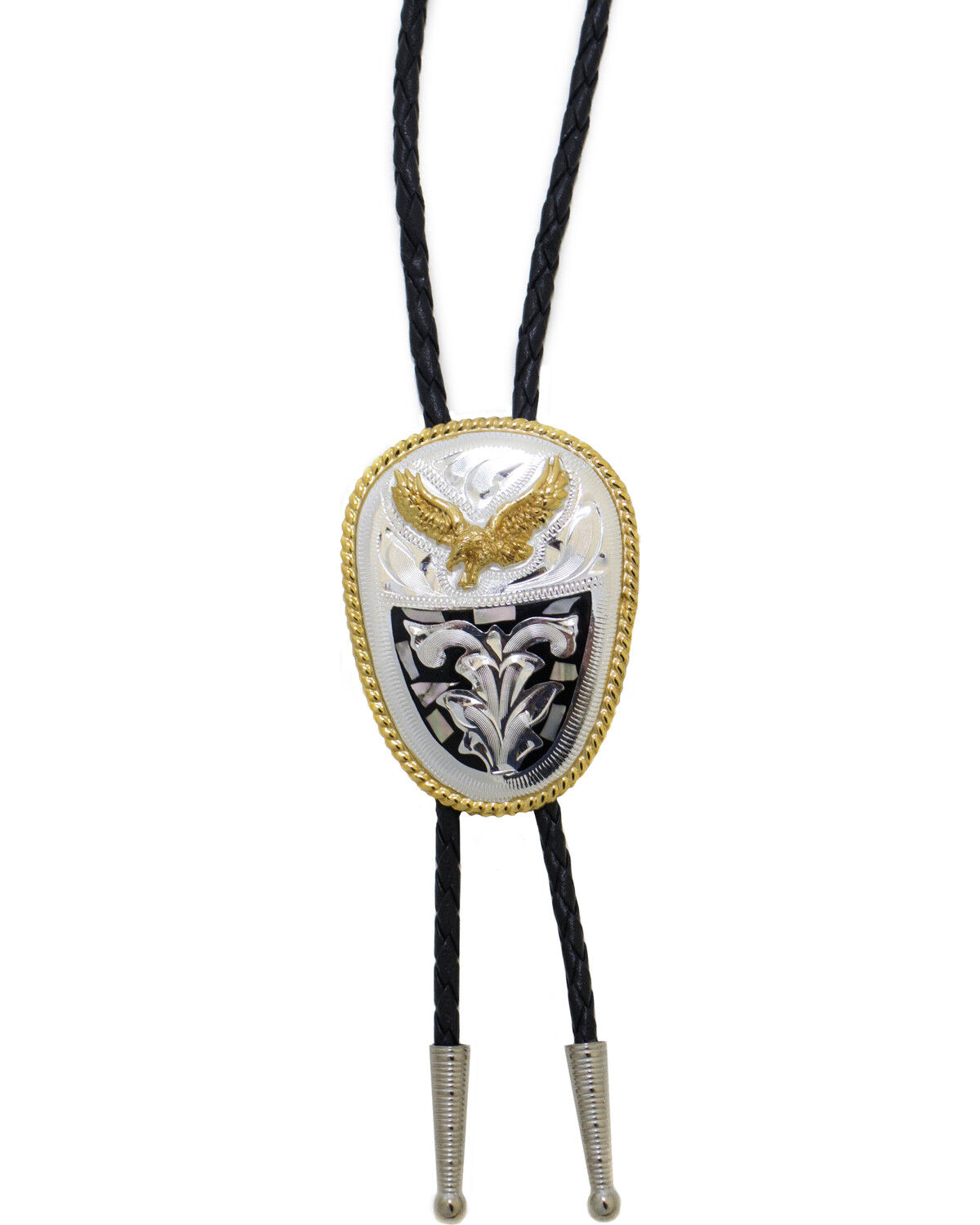 Western Express Men's German Silver Abalone Eagle Bolo Tie
