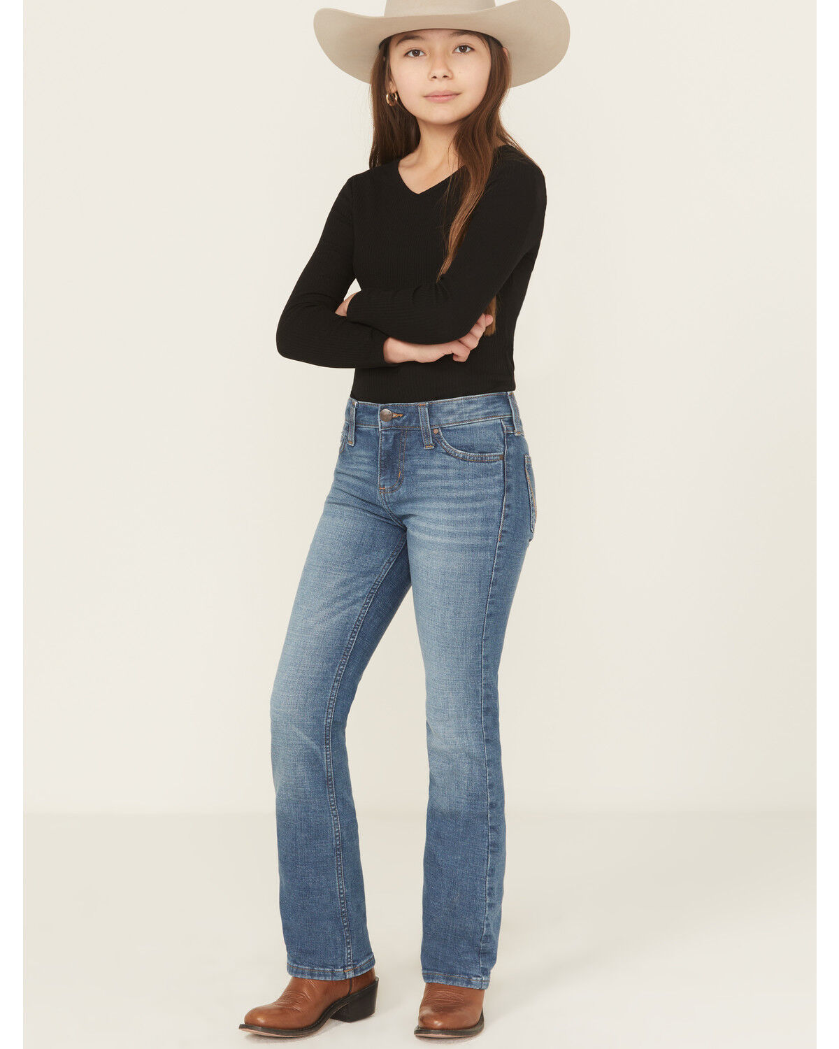 Wrangler Girls' Medium Wash Lia Bootcut Stretch Denim Jeans