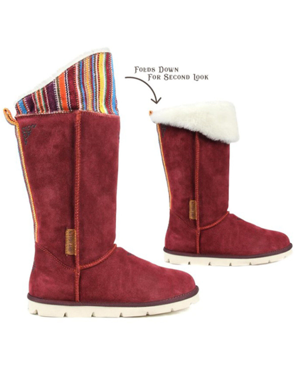 Superlamb Women's Mongol Serape Foldable Cuff Pull On Casual Boots - Round Toe