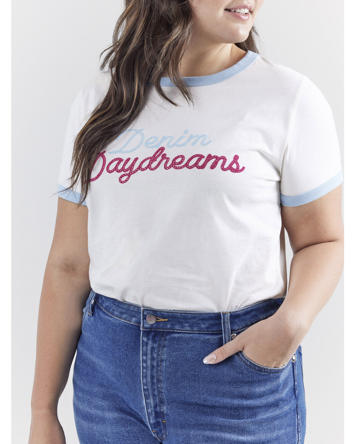 Wrangler® X Barbie® Women's Denim Daydreams Slim Ringer Tee