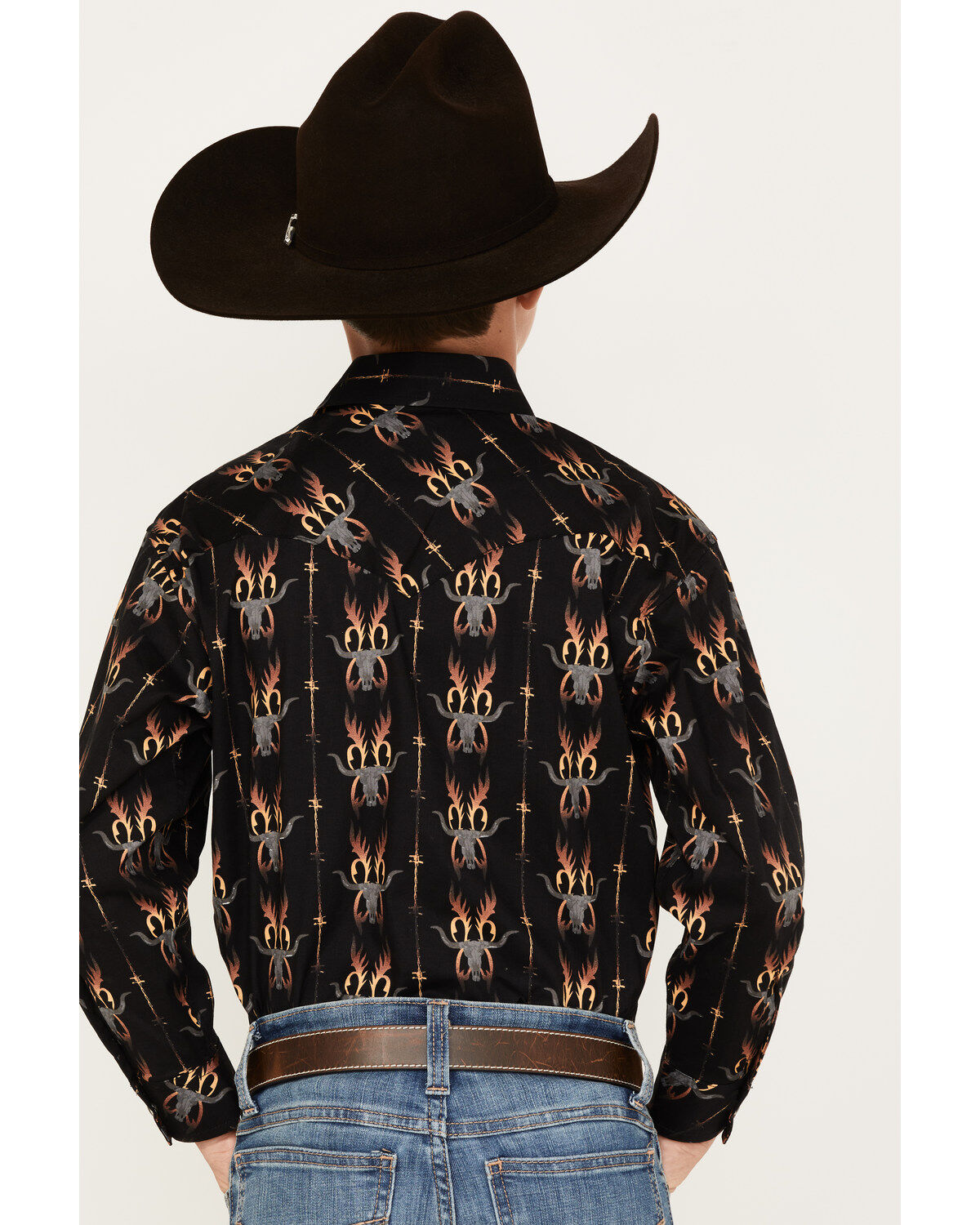 Rock & Roll Denim Boys' Dale Brisby Flame Steer Head Long Sleeve Snap Western Shirt