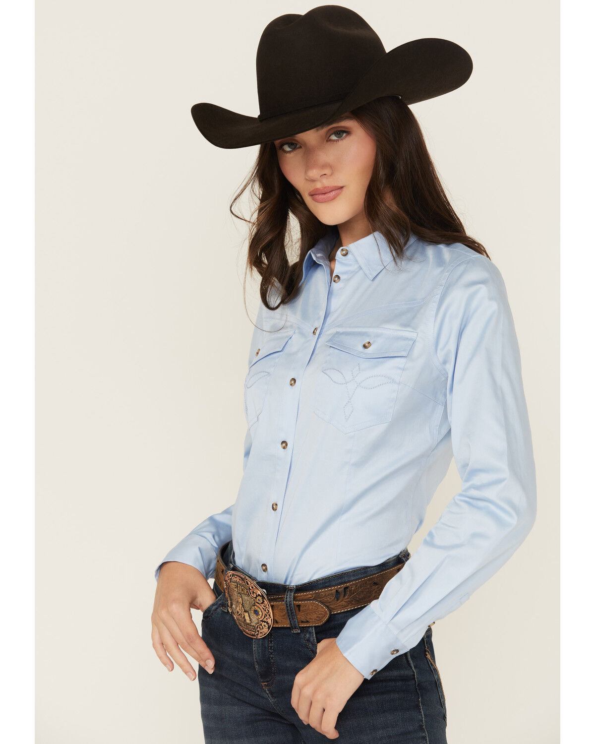 Shyanne Women's Solid Long Sleeve Button-Down Stretch Riding Shirt