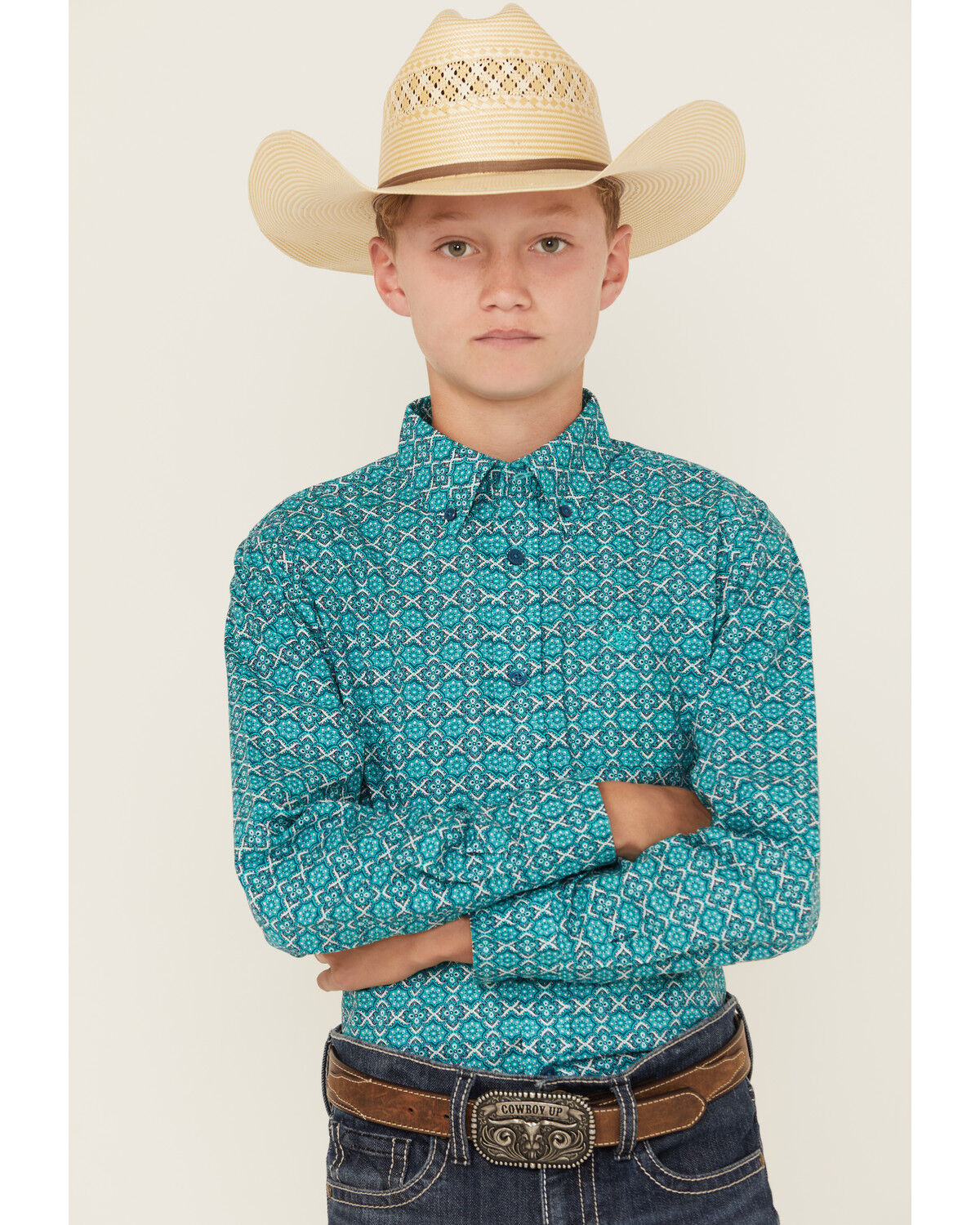 Ariat Boys' Geo Print Long Sleeve Button-Down Western Shirt
